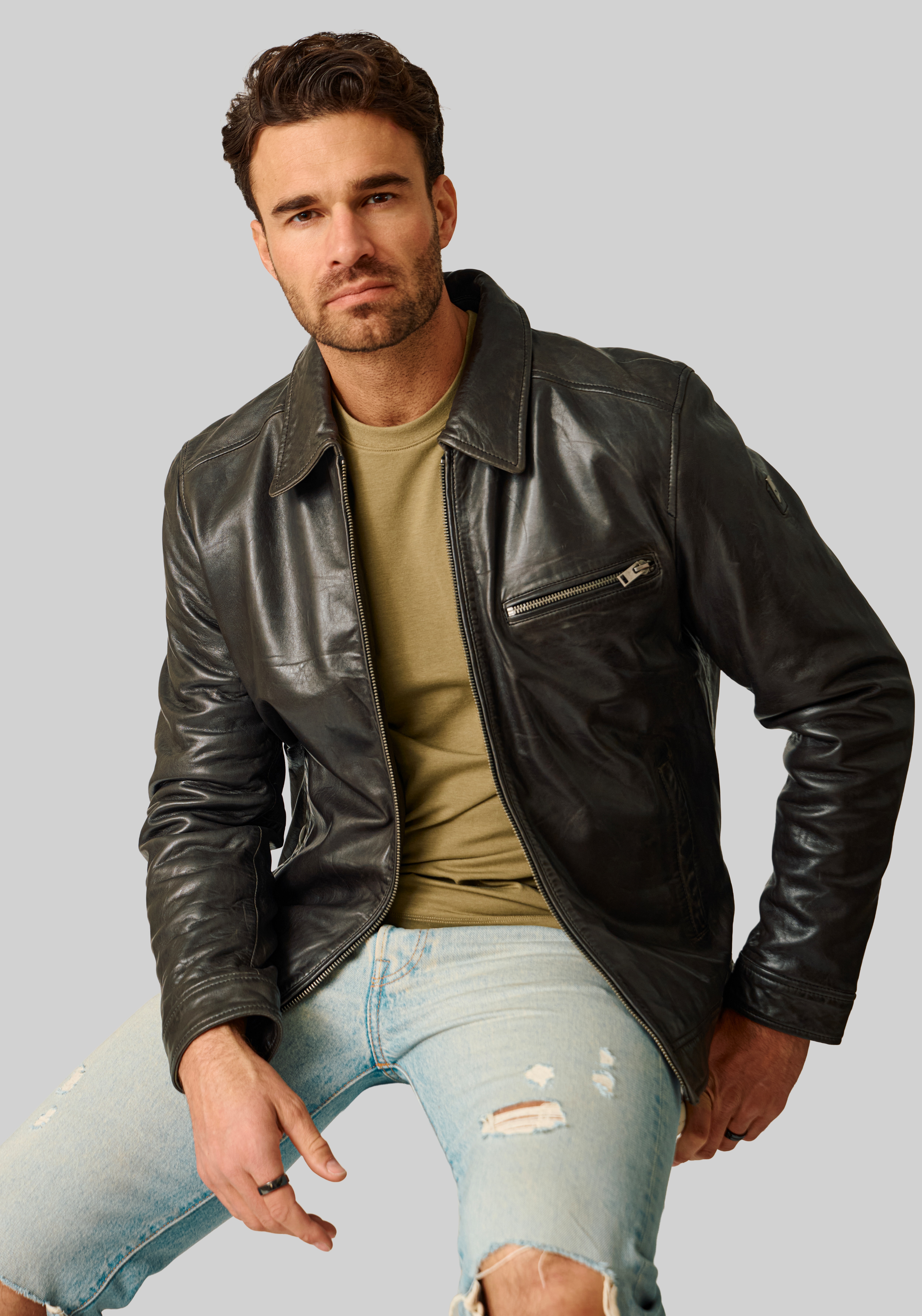 Men's Outerwear, Mauritius Traditional Fit Leather Zip Bomber Jacket - Jos A Bank
