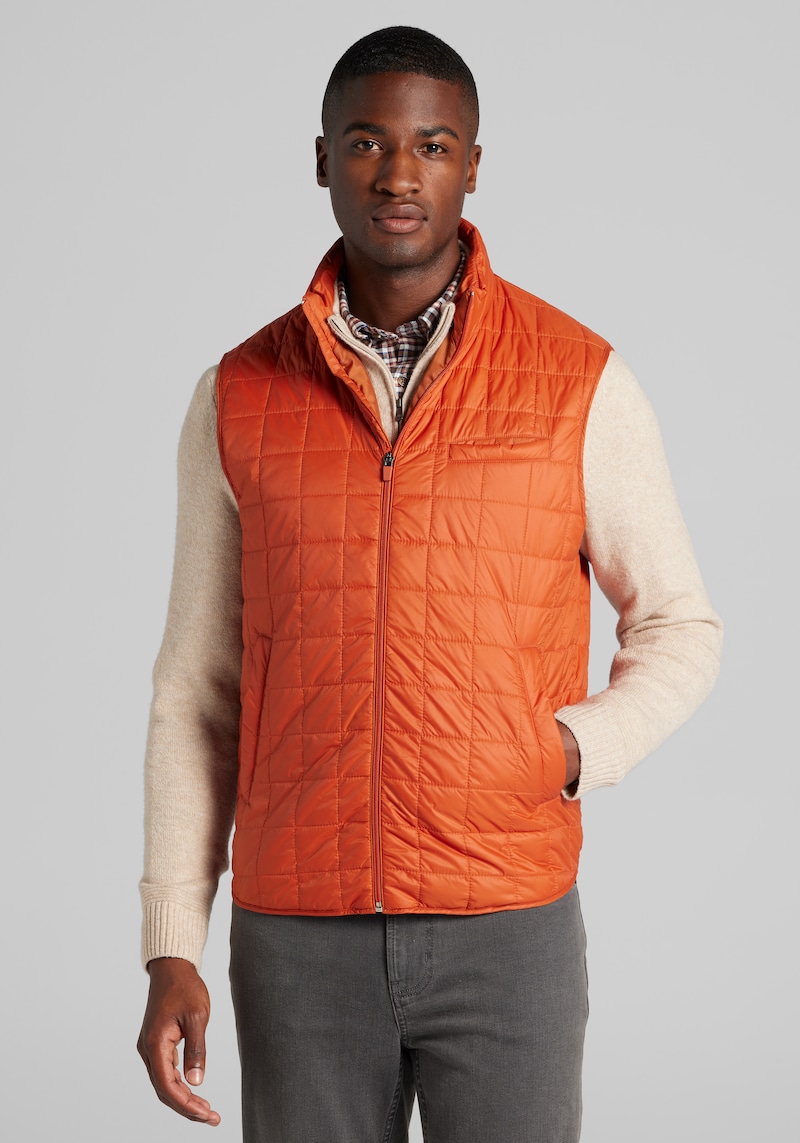 Men's Big & Tall Jos. A. Bank Tailored Fit Box Quilted Vest at Jos. A. Bank, Orange/Rooibos Tea, Size XX Large - Outerwear
