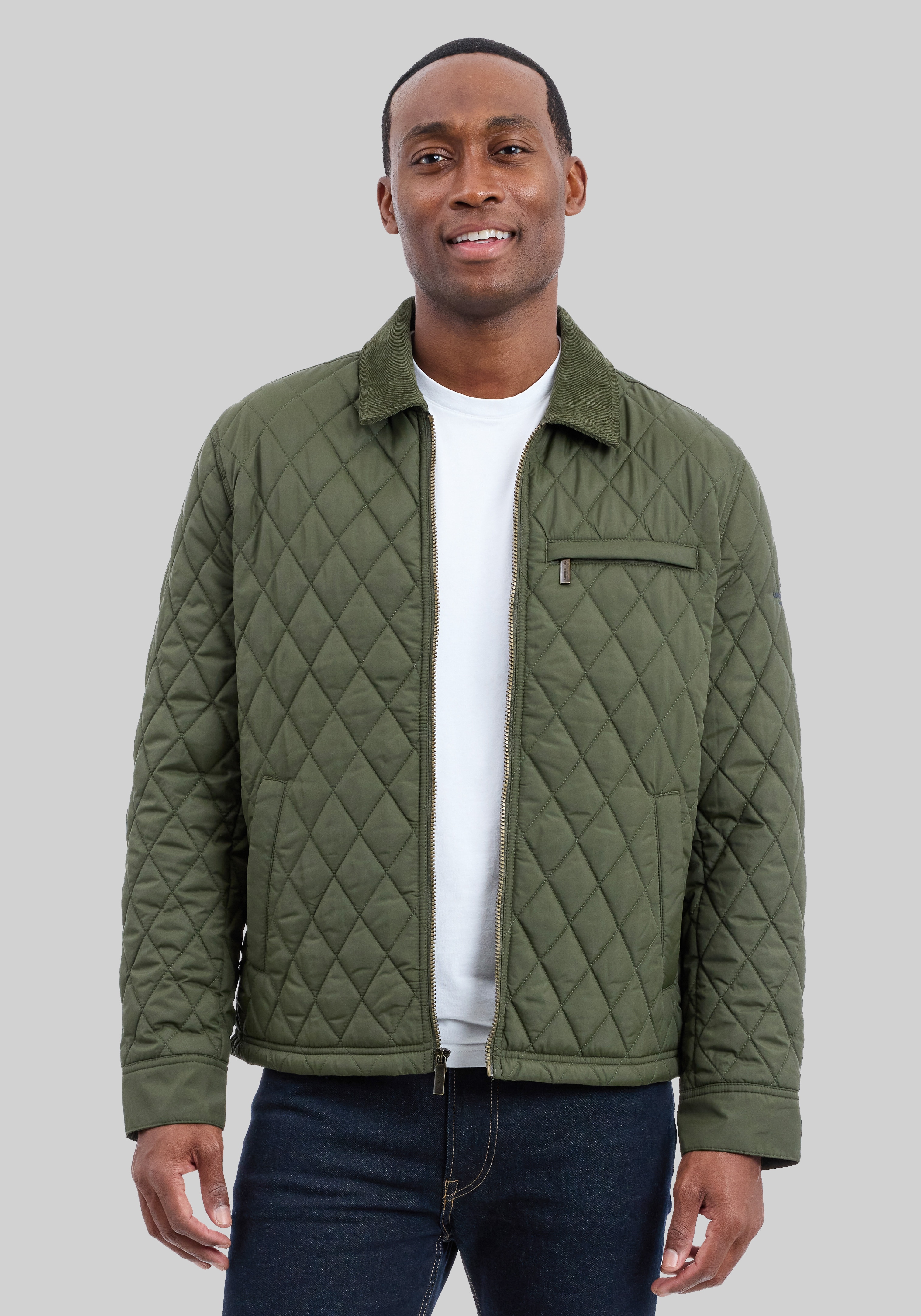 Men's Outerwear, London Fog Tailored Fit Diamond Quilted Barn Jacket - Jos A Bank