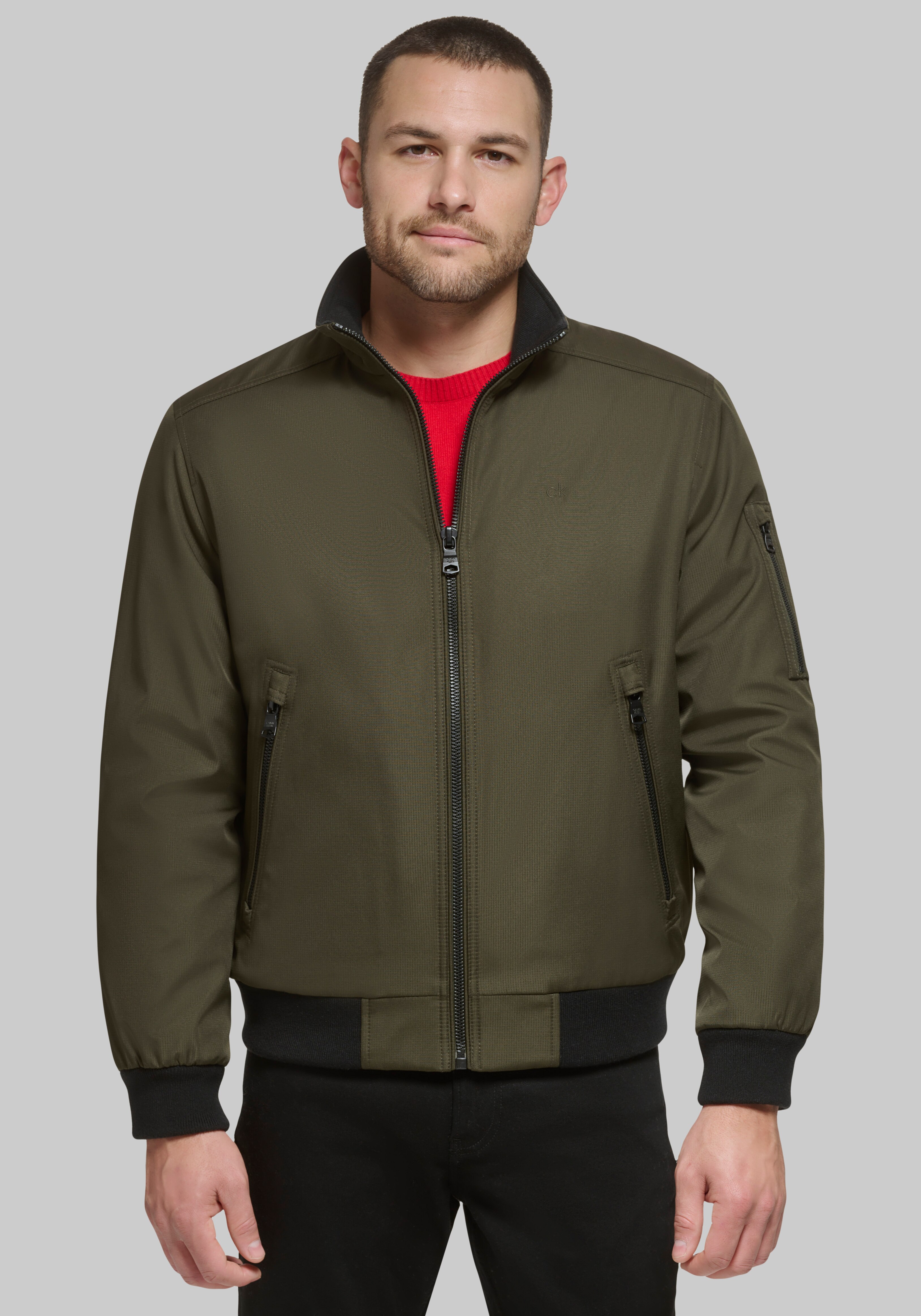 Men's Outerwear, Calvin Klein Tailored Fit Classic Ripstop Bomber Jacket - Jos A Bank