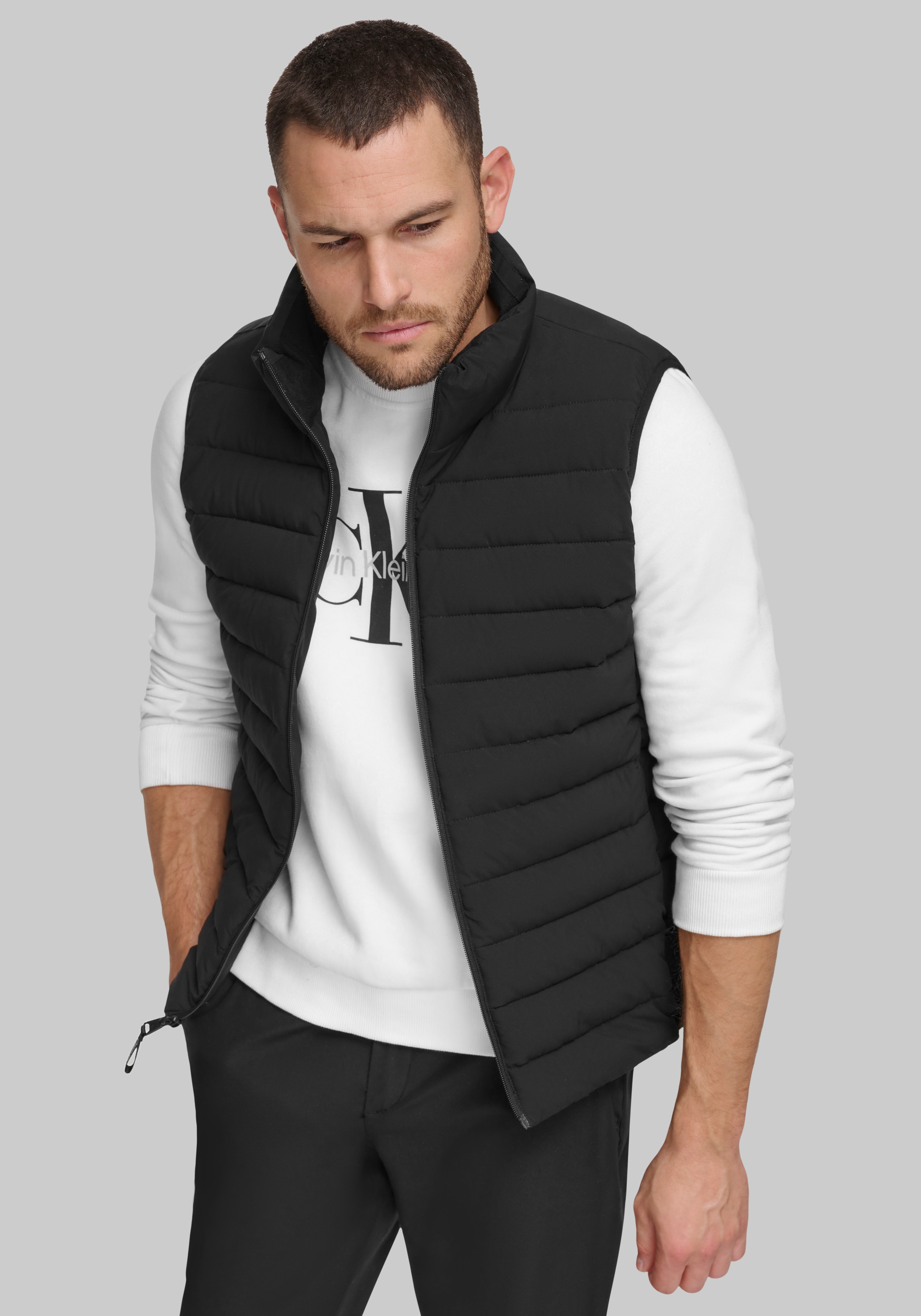 Men's Outerwear, Calvin Klein Tailored Fit Stretch Puffer Vest - Jos A Bank