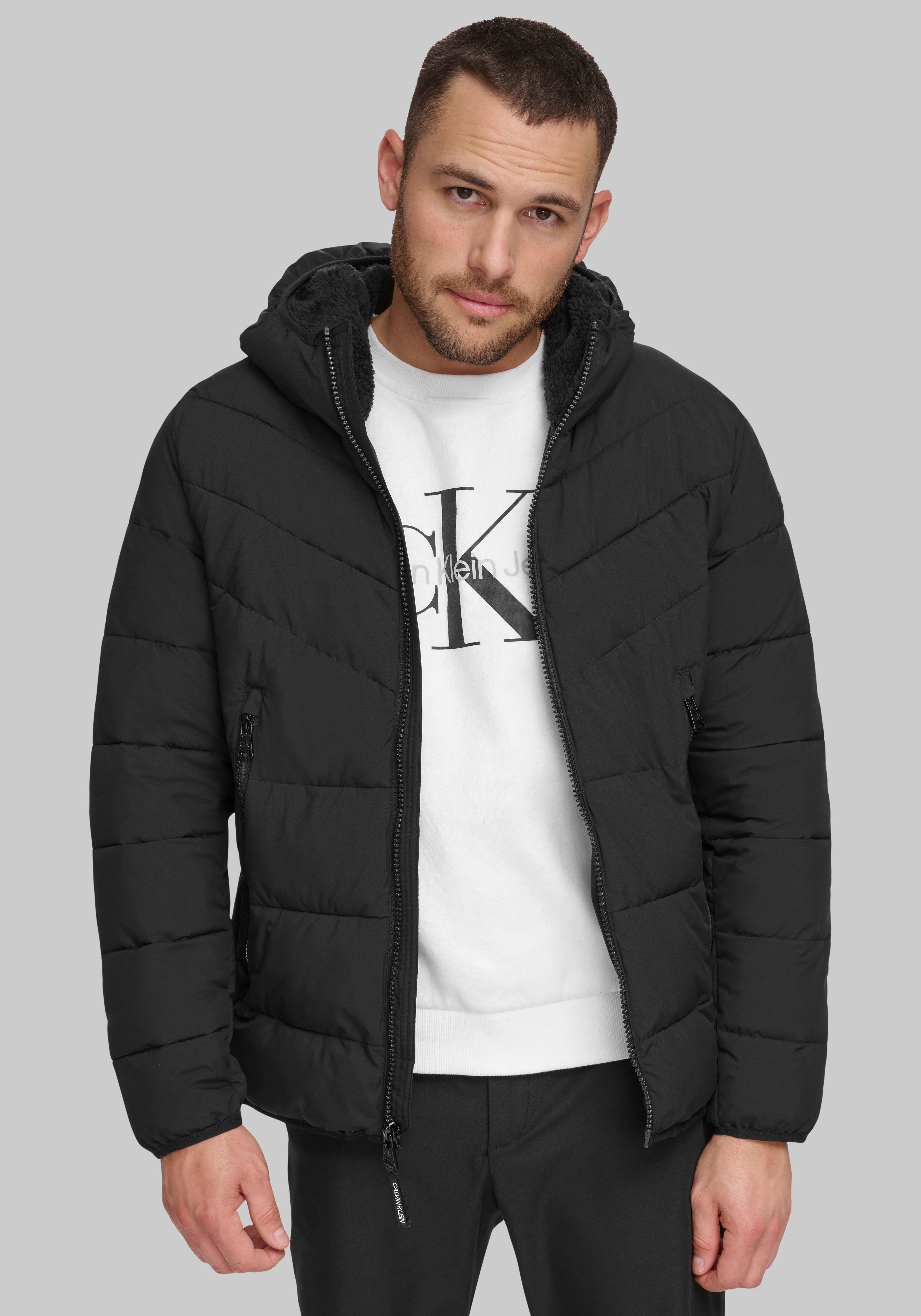 Men's Outerwear, Calvin Klein Tailored Fit Hooded Stretch Jacket - Jos A Bank