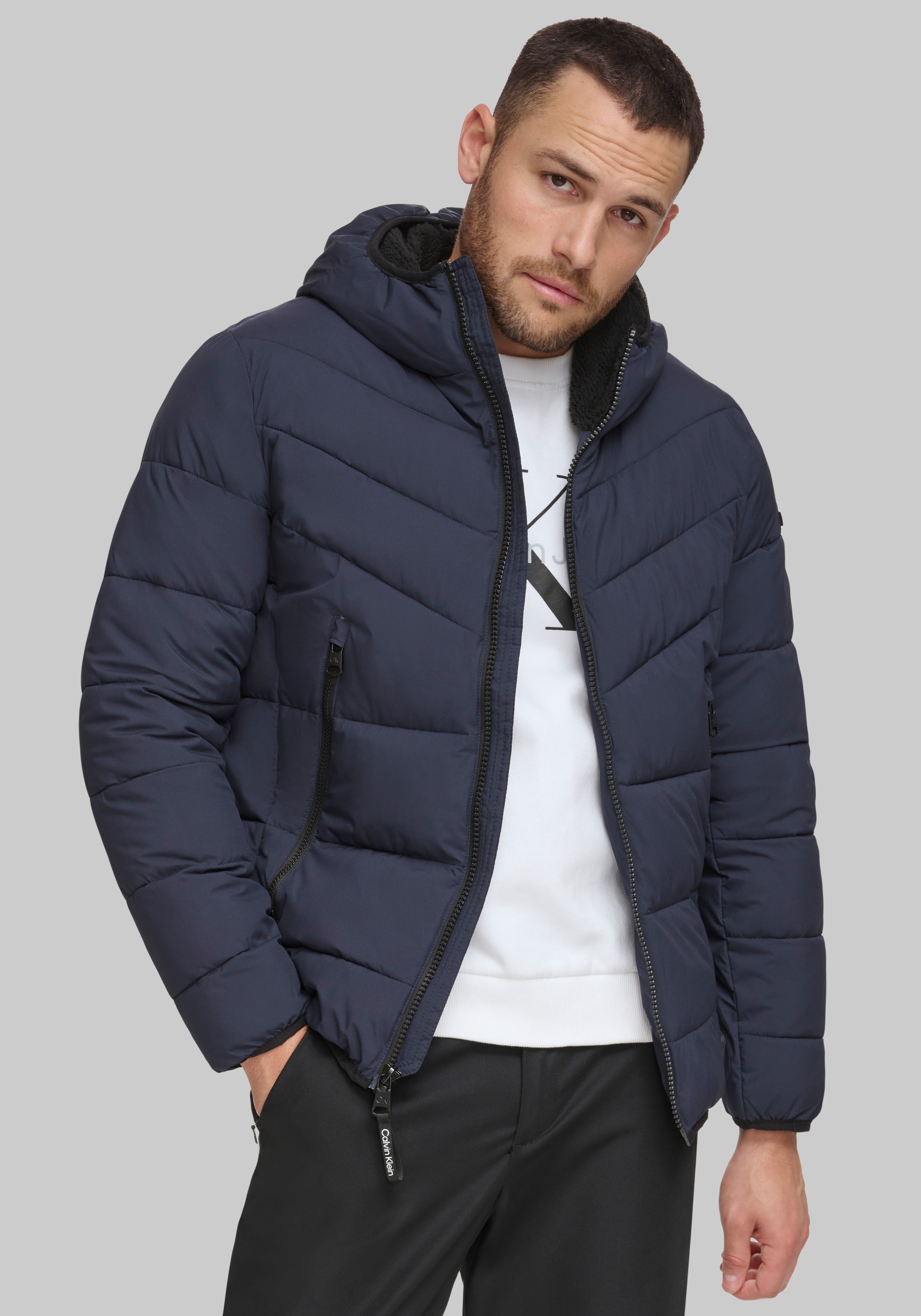 Men's Outerwear, Calvin Klein Tailored Fit Hooded Stretch Jacket - Jos A Bank