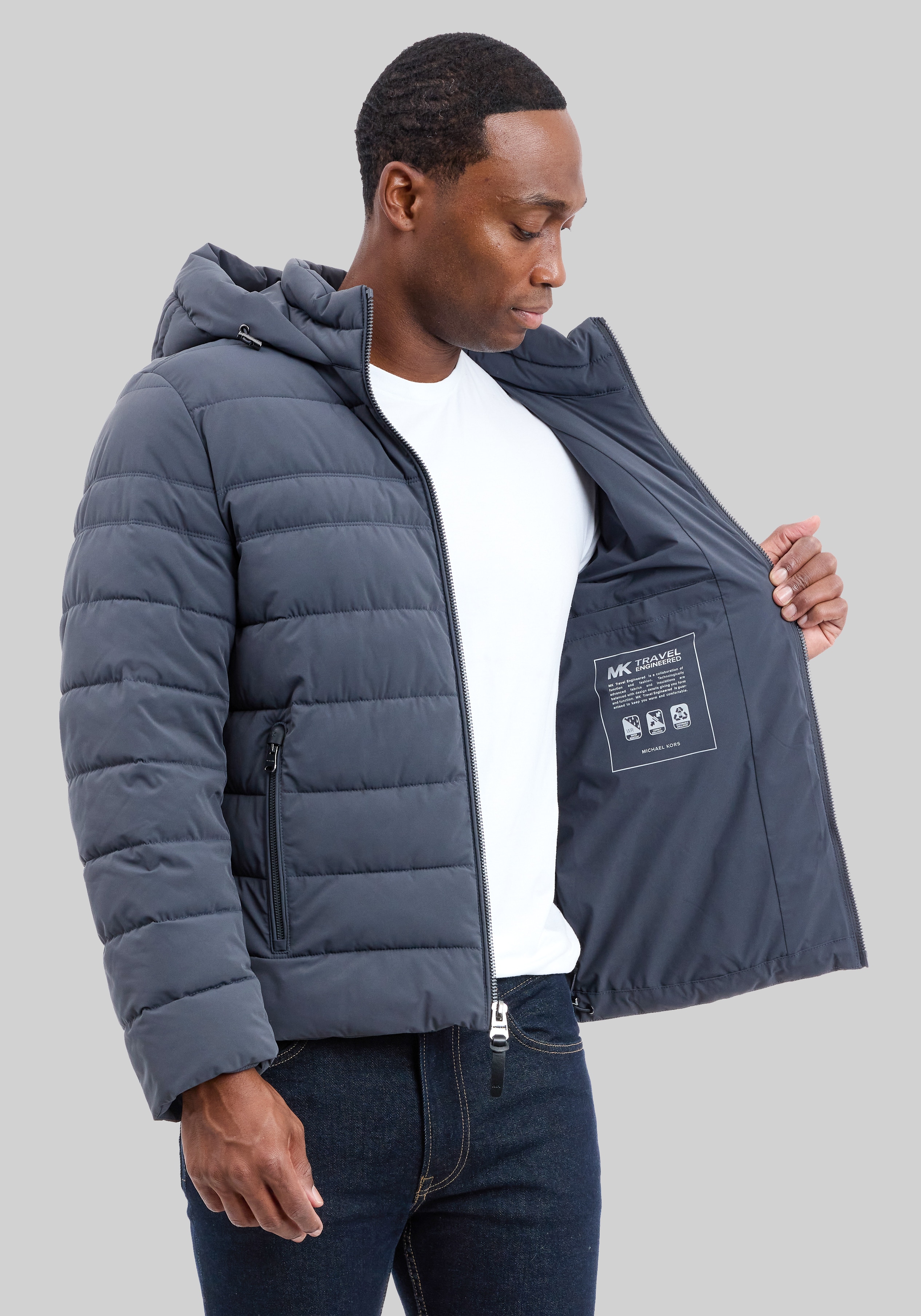 Michael Kors Tailored Fit Dressy Stretch Hooded Packable Jacket