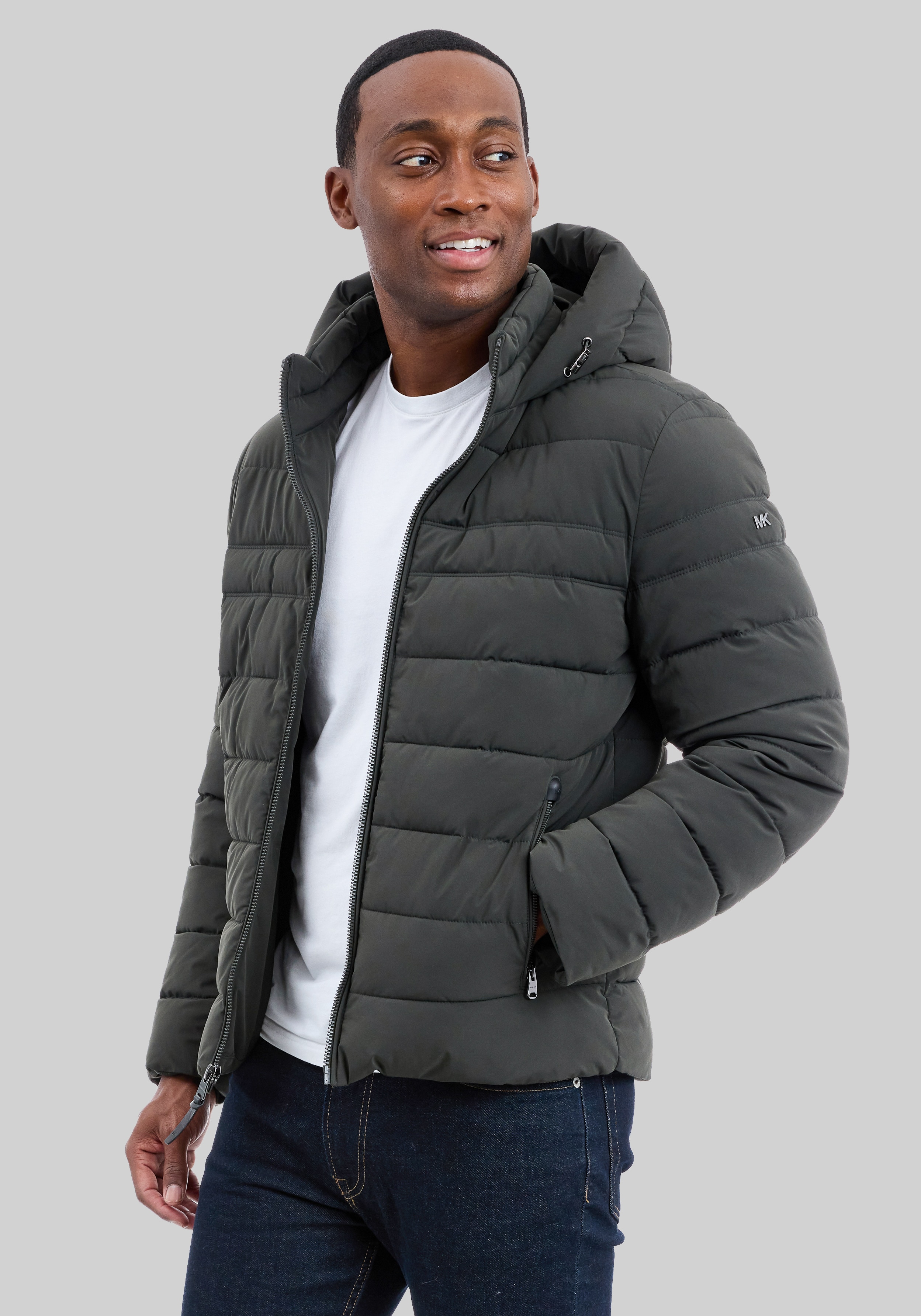 Men's Outerwear, Michael Kors Tailored Fit Dressy Stretch Hooded Packable Jacket - Jos A Bank