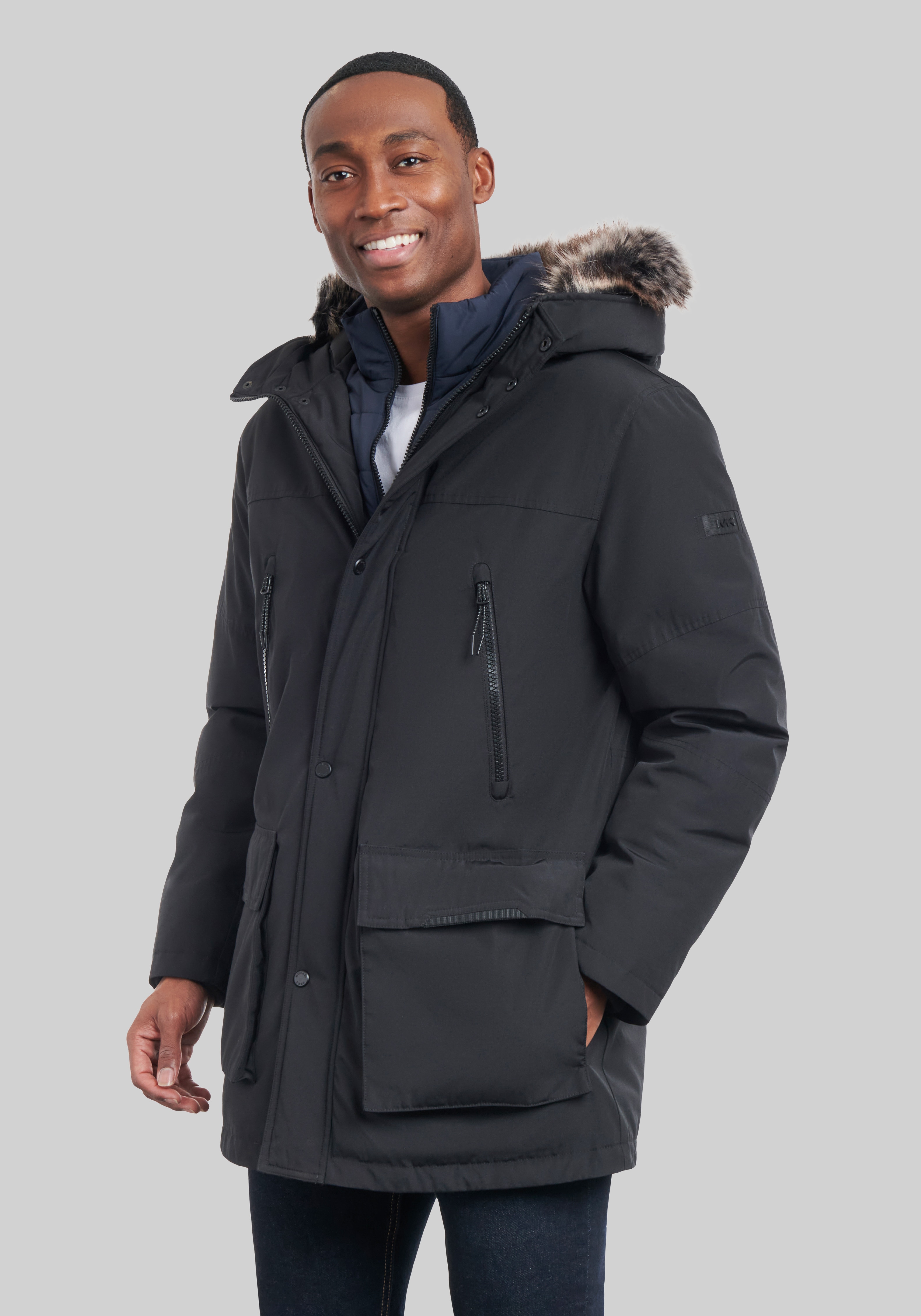 Michael Kors Tailored Fit Hooded Bib Snorkel Faux Fur Parka