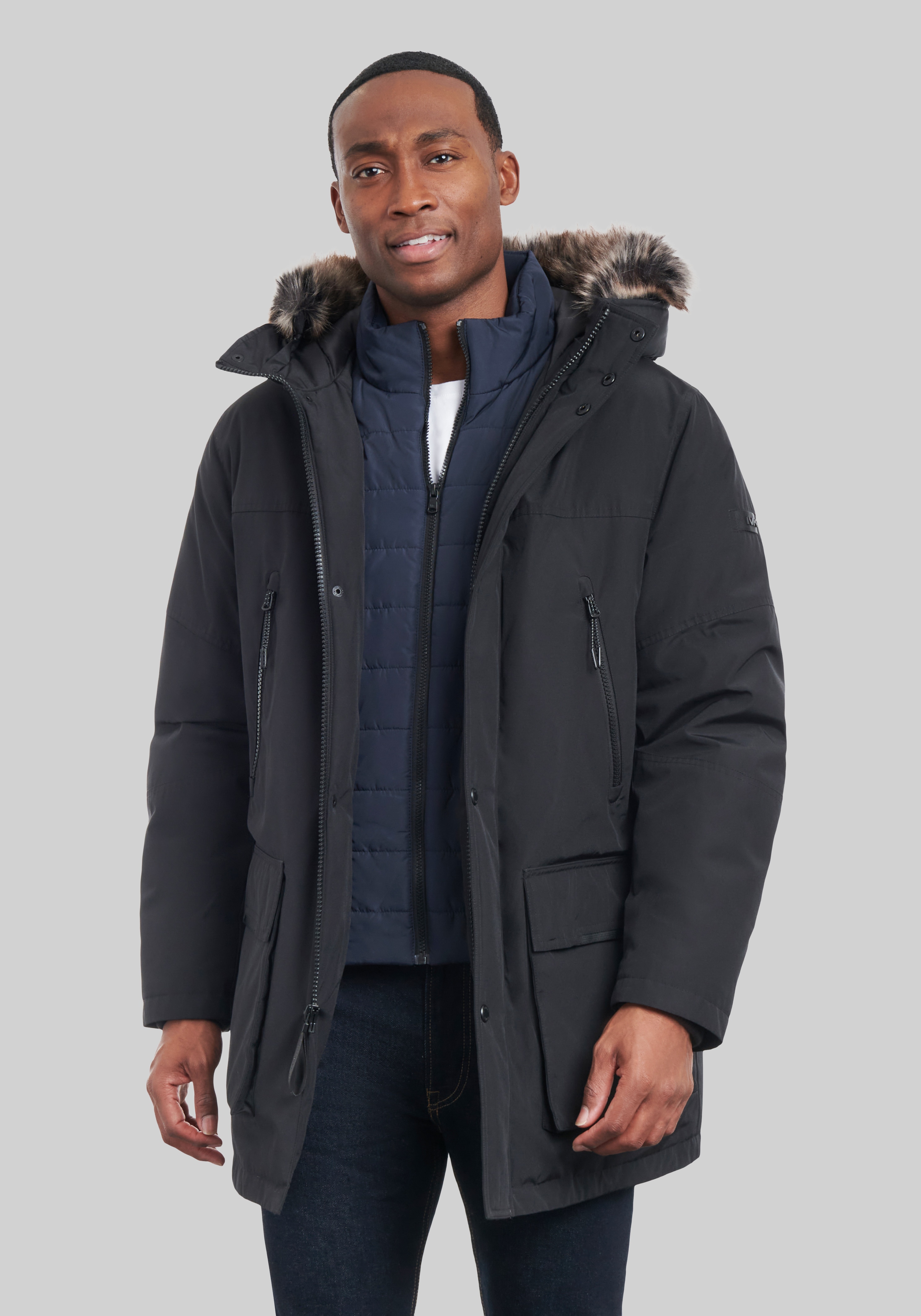 Michael Kors Tailored Fit Hooded Bib Snorkel Faux Fur Parka