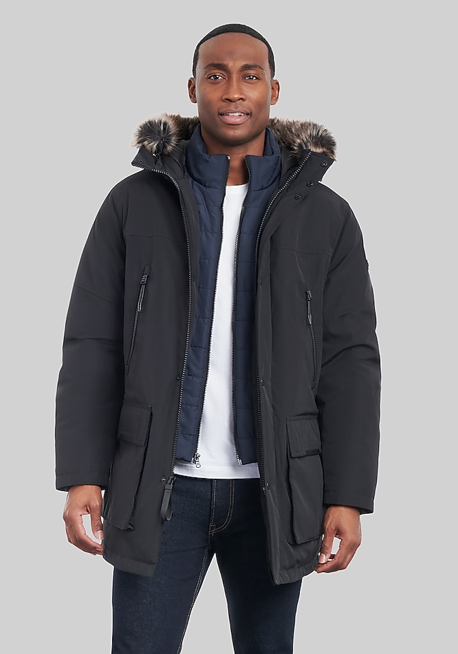 Fur Trimmed Mens Parka Faux Fur Hood Michael Kors Berne Faux-Fur