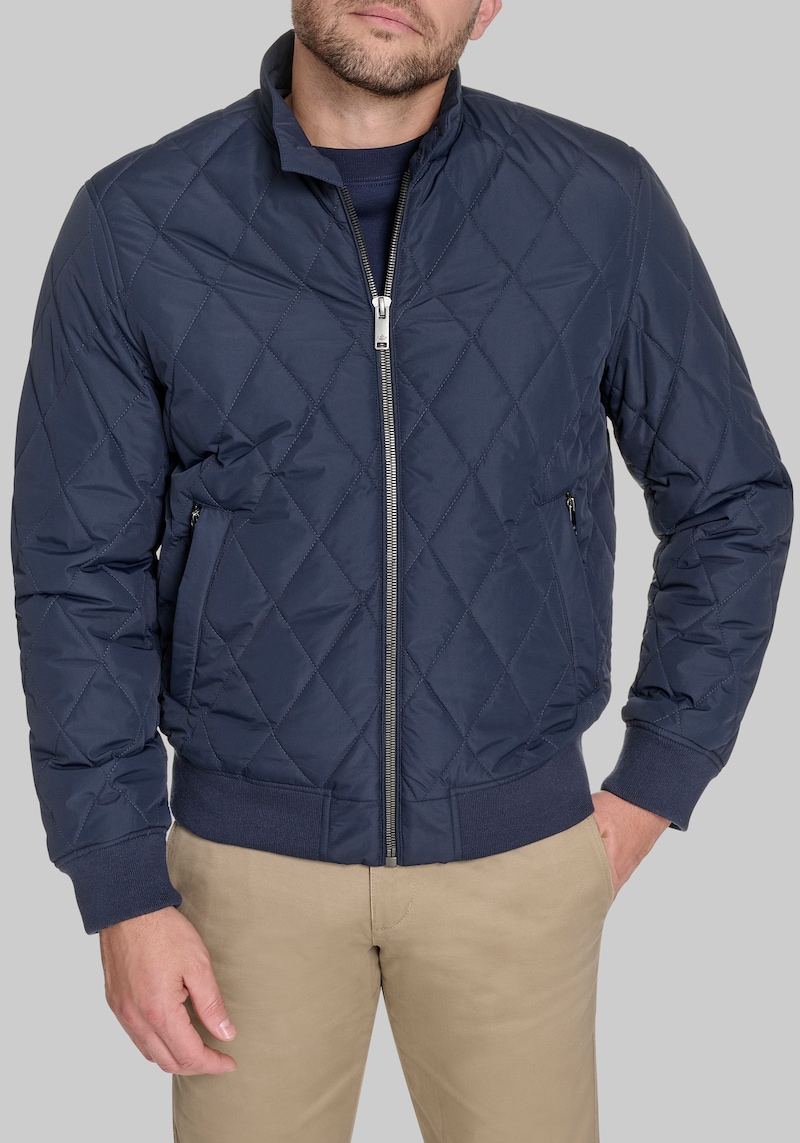 Men's Dockers Traditional Fit Diamond Quilted Bomber Jacket at Jos. A. Bank, Blue/Navy, Size Large - Outerwear