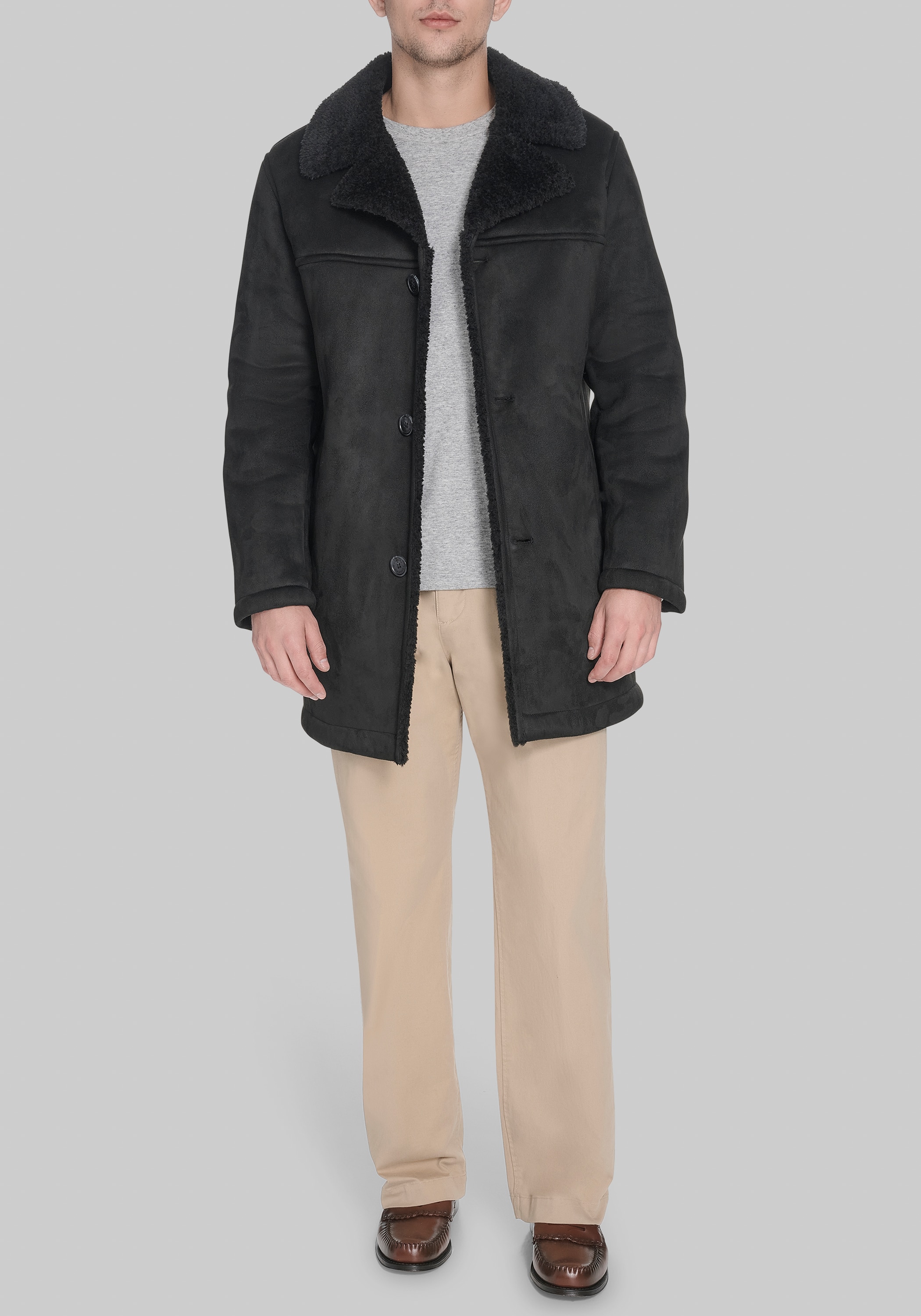 Dockers Traditional Single-Breasted Faux Shearling Coat