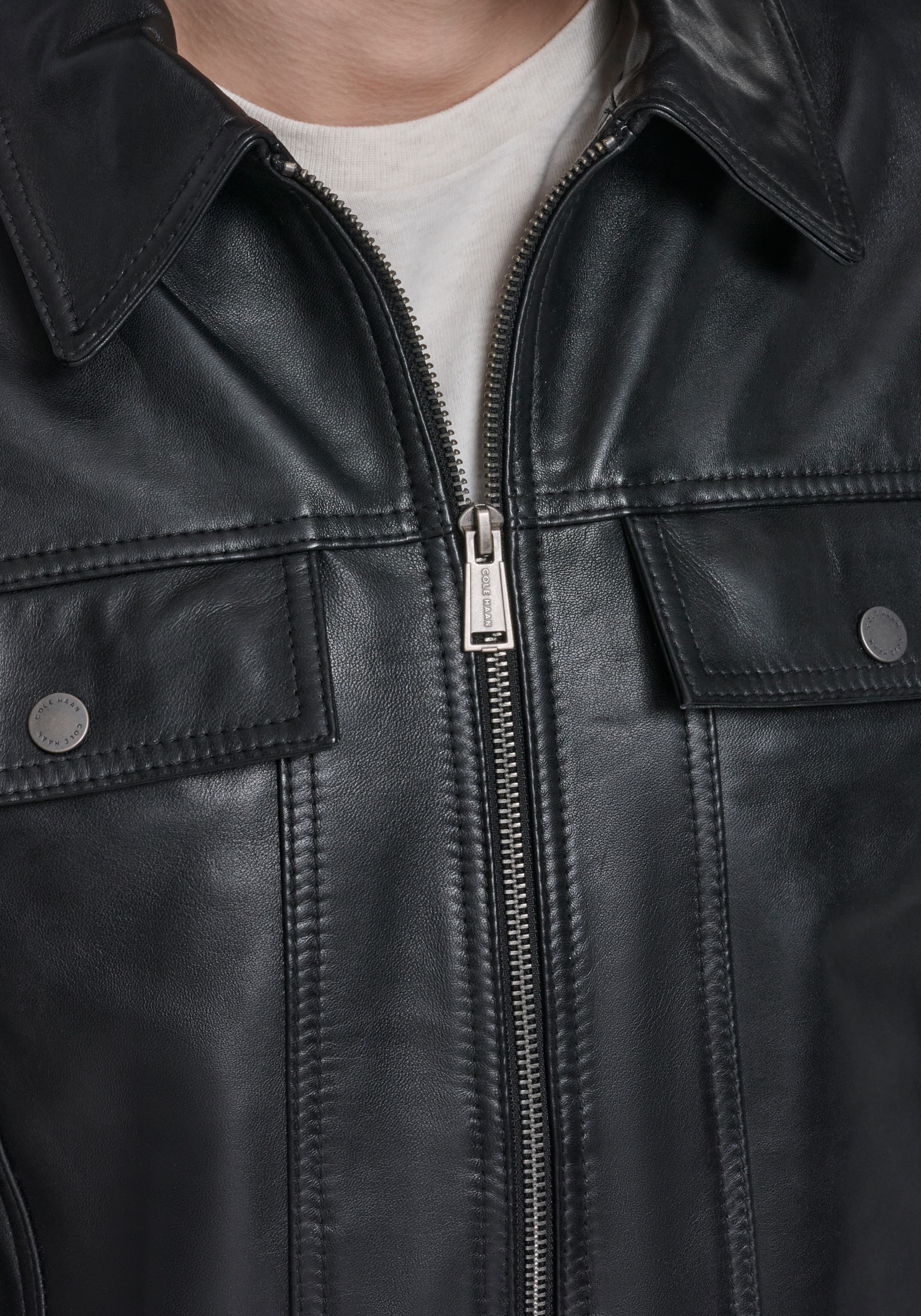 Cole Haan Traditional Fit Leather Trucker Jacket