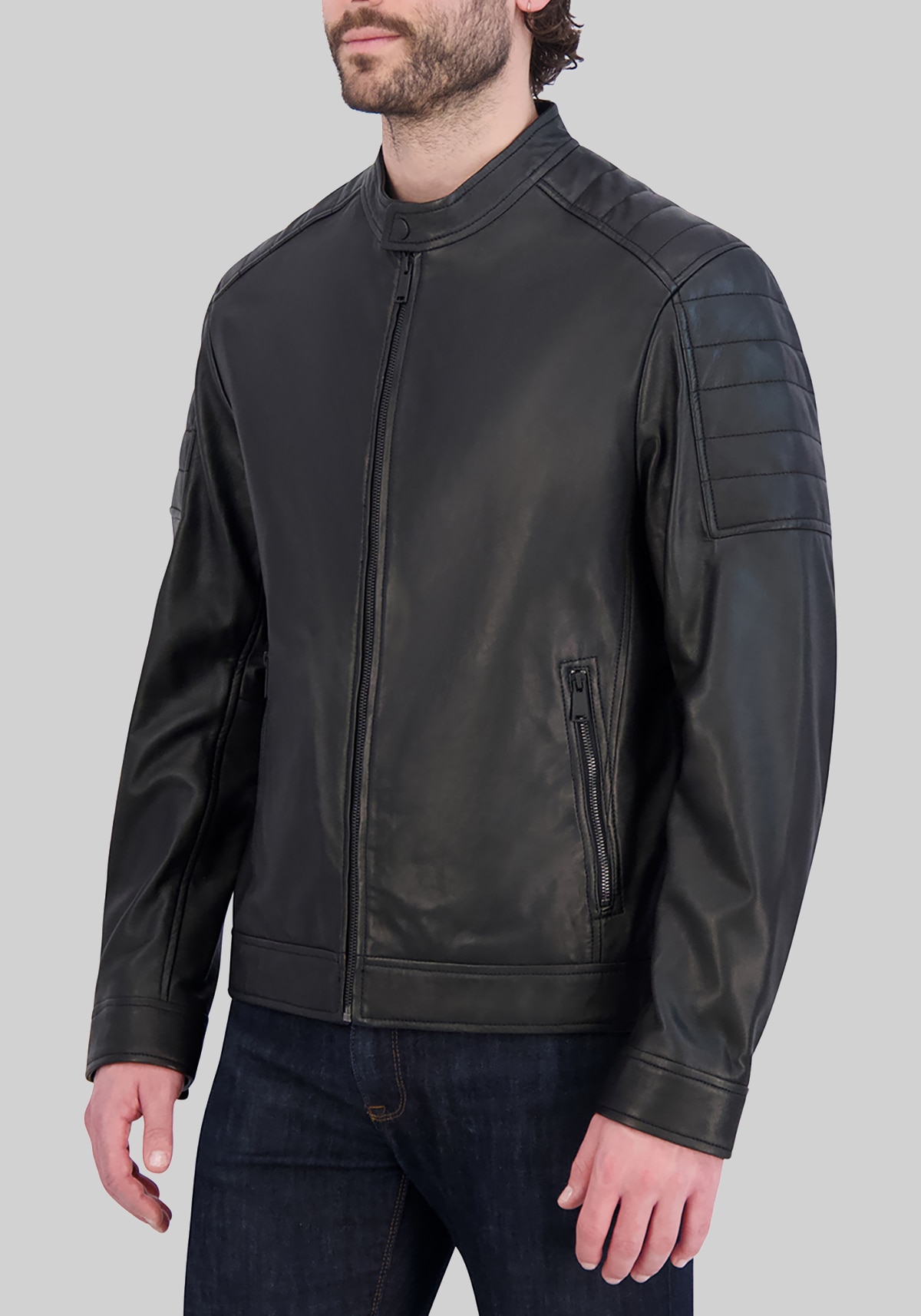 Cole Haan Traditional Fit Washed Lamb Leather Jacket