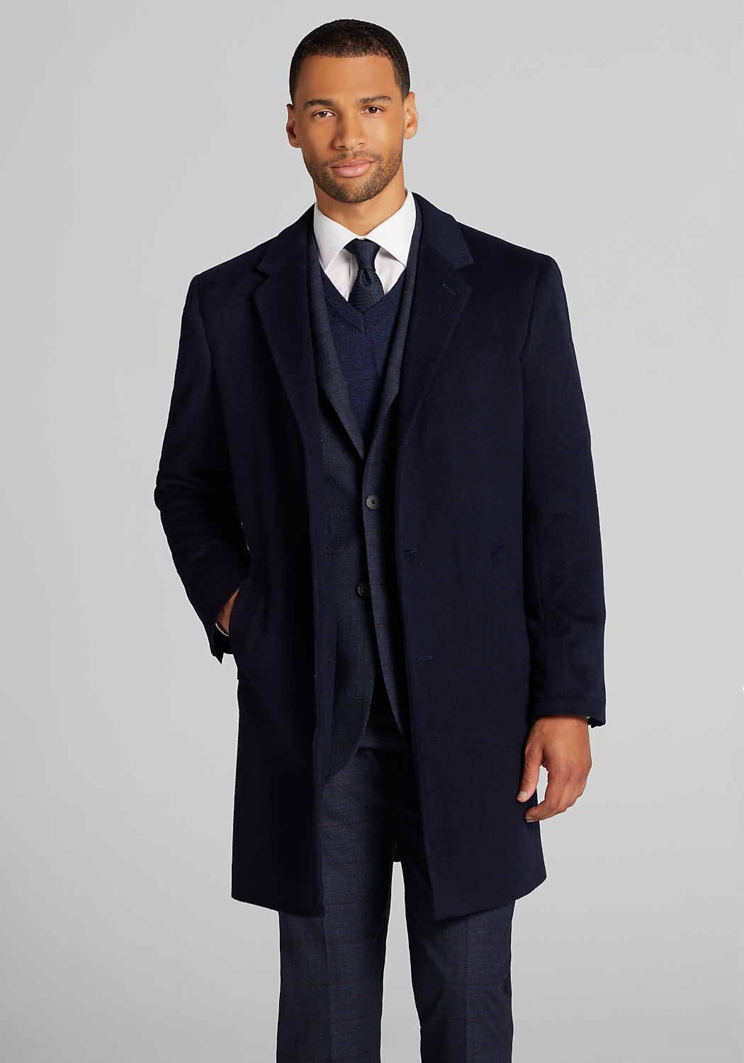 Jos. A. Bank Traditional Fit Above the Knee Wool Blend Topcoat