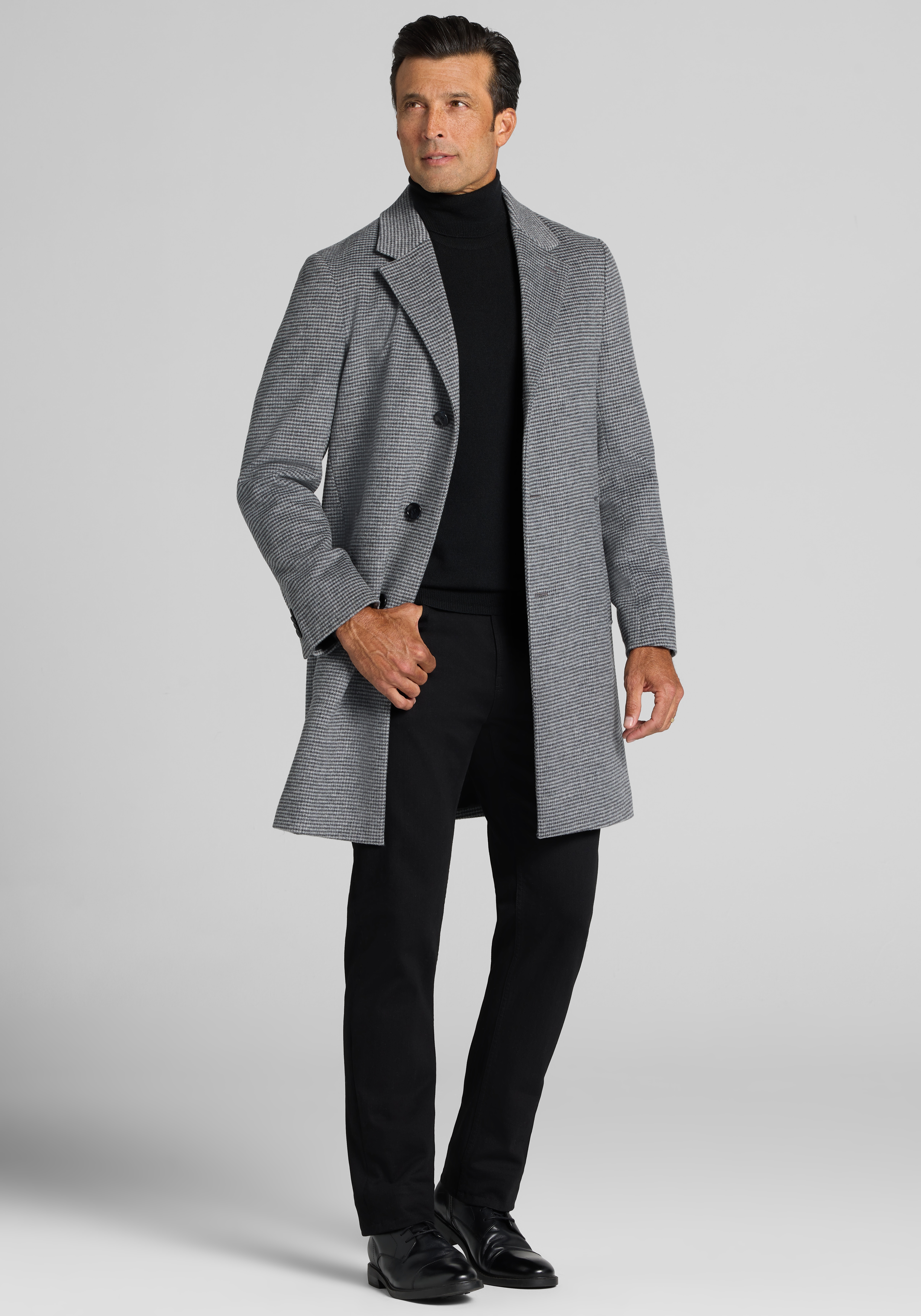 Reserve Collection Traditional Fit Houndstooth Wool-Cashmere Blend Topcoat