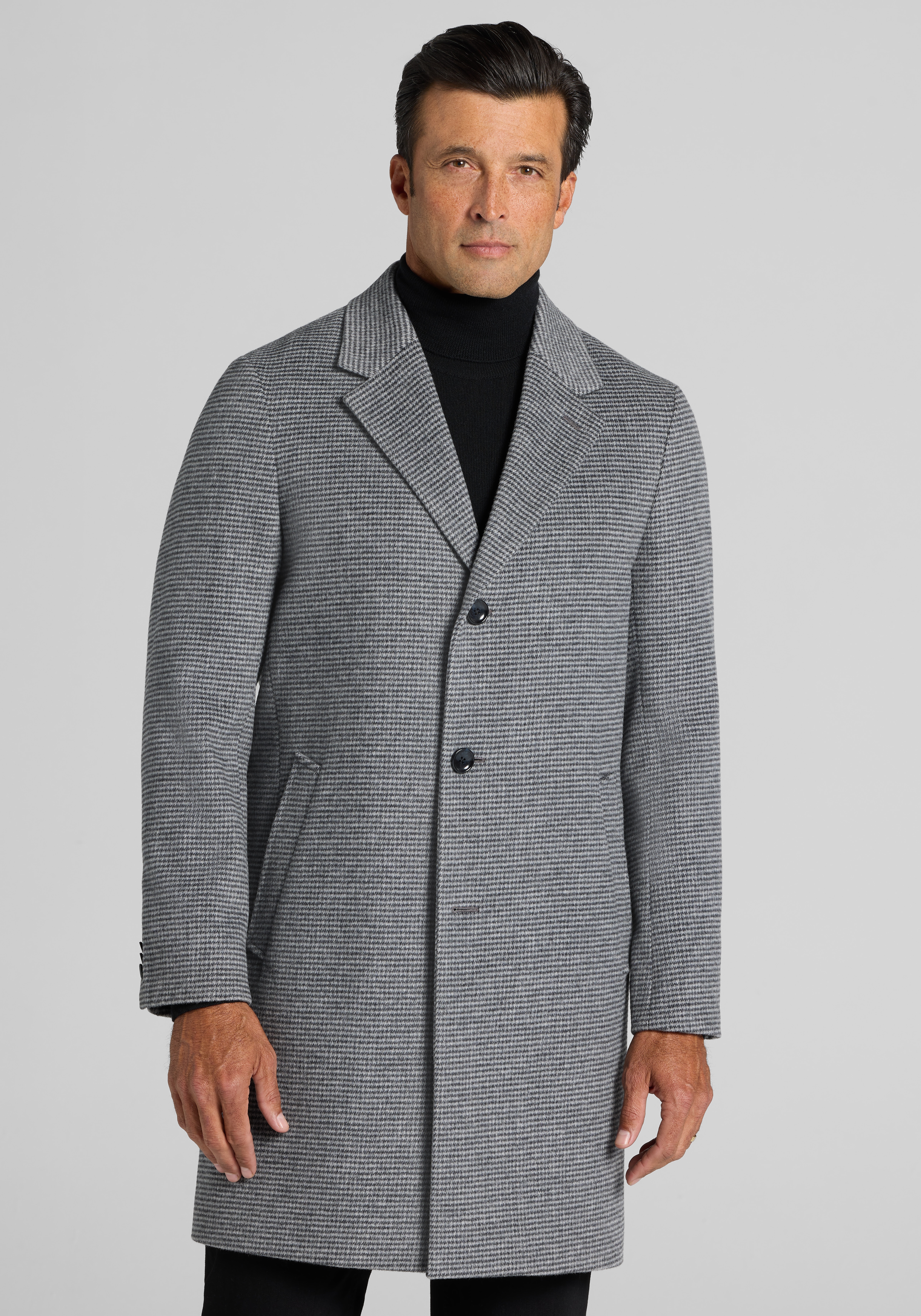 Men's Outerwear, Reserve Collection Traditional Fit Houndstooth Wool-Cashmere Blend Topcoat - Jos A Bank