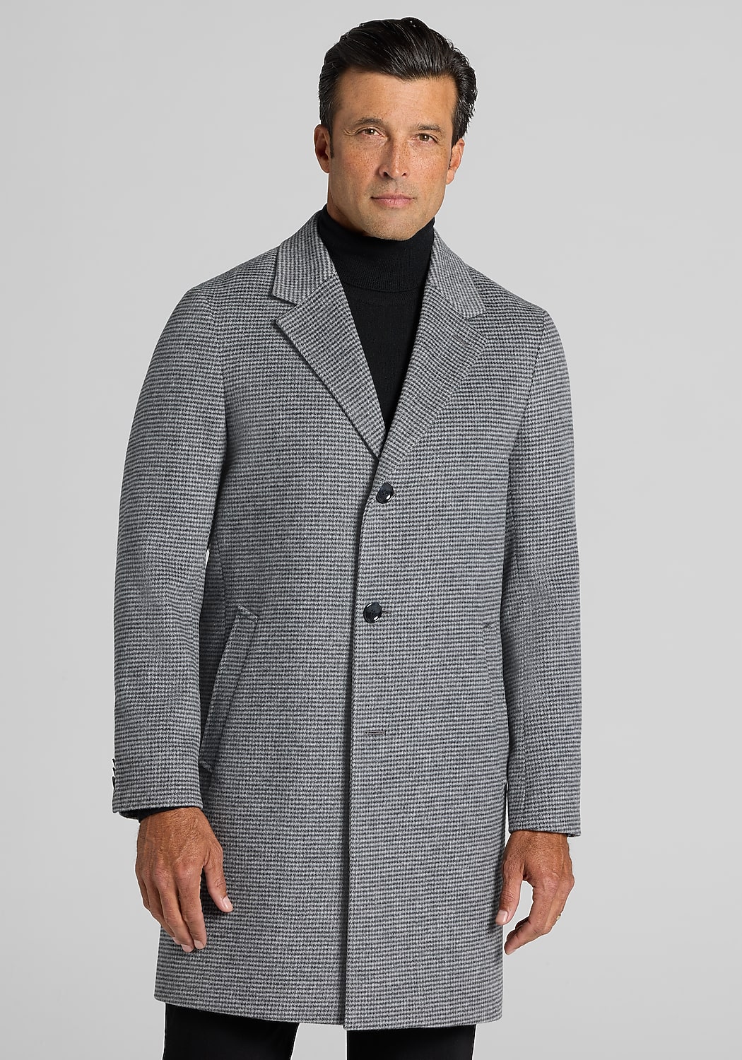 Reserve Collection Traditional Fit Houndstooth Wool-Cashmere Blend Topcoat - Big & Tall