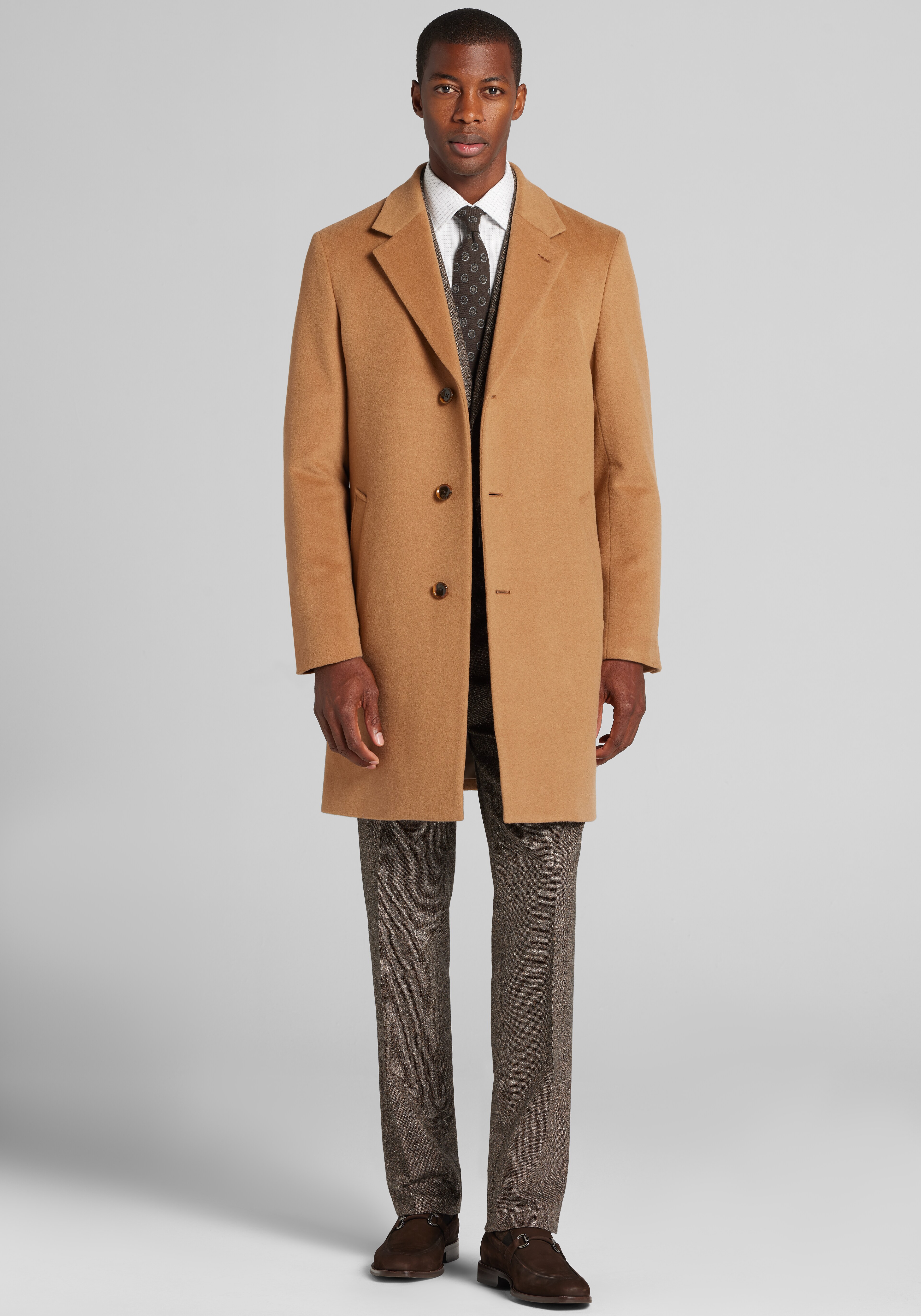 Reserve Traditional Fit Wool Blend Camel Coat