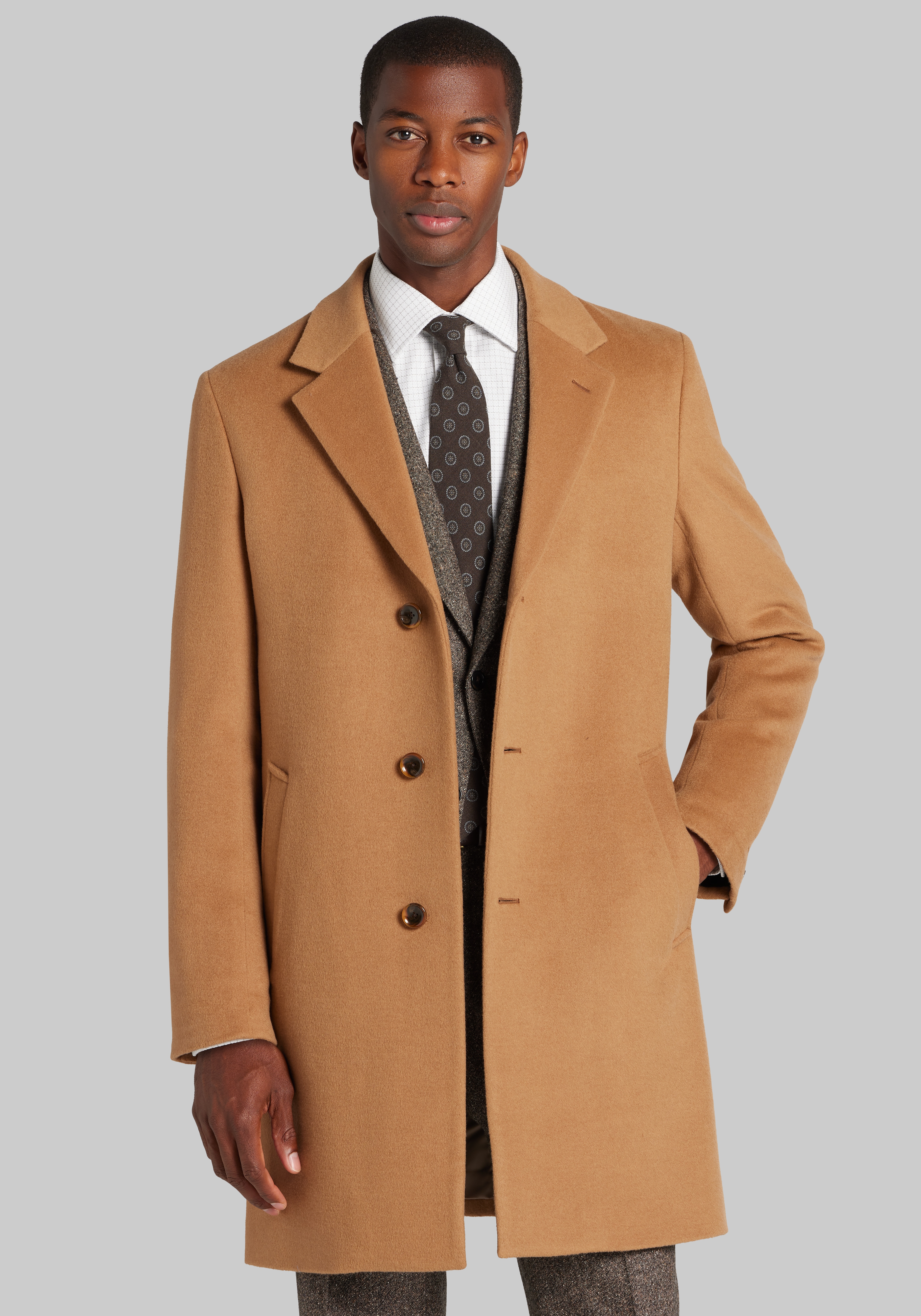 Men's Outerwear, Reserve Collection Traditional Fit Wool Blend Camel Coat - Jos A Bank