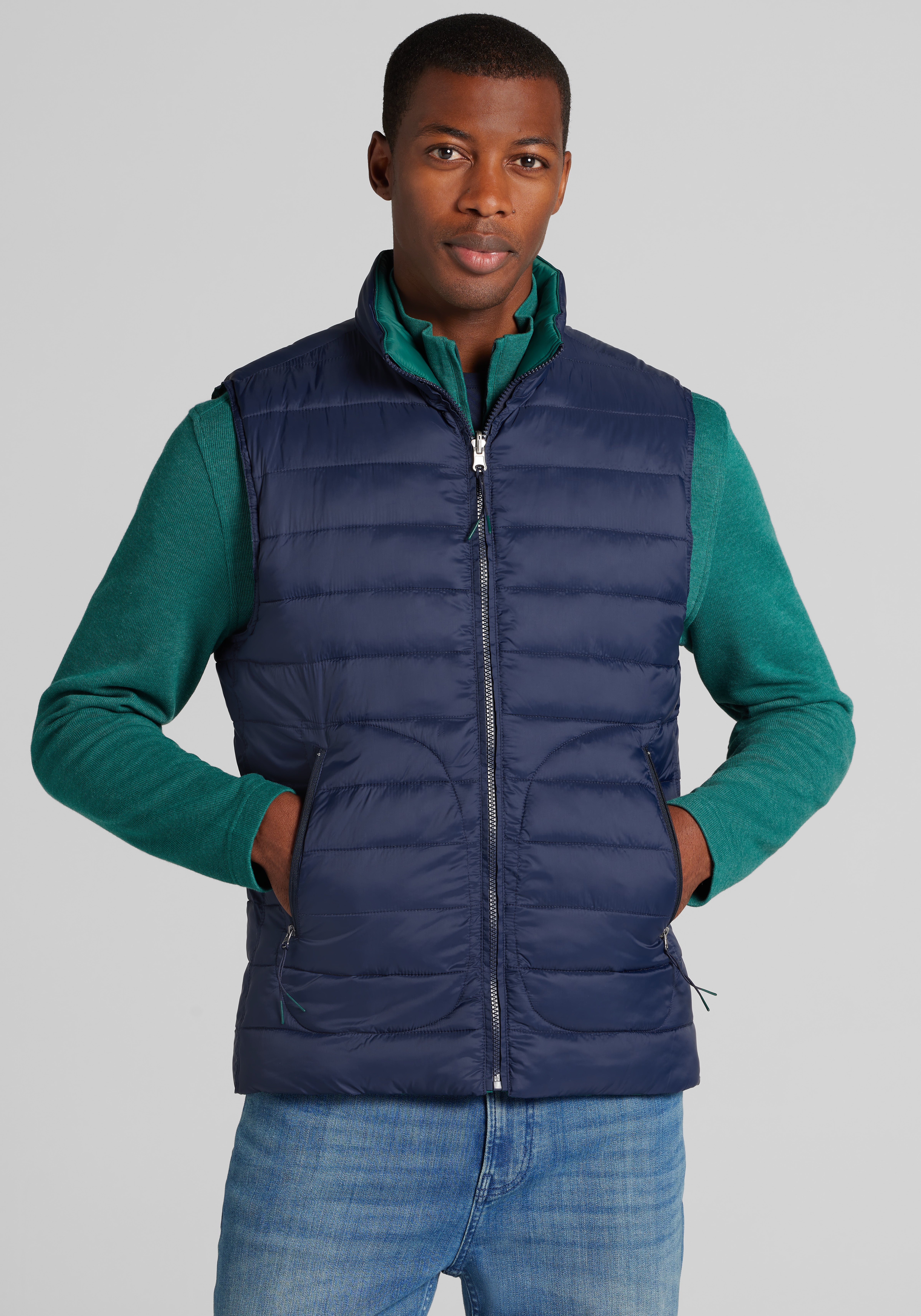 Men's Outerwear, Traveler® Collection Tailored Fit Reversible Quilted Vest - Jos A Bank