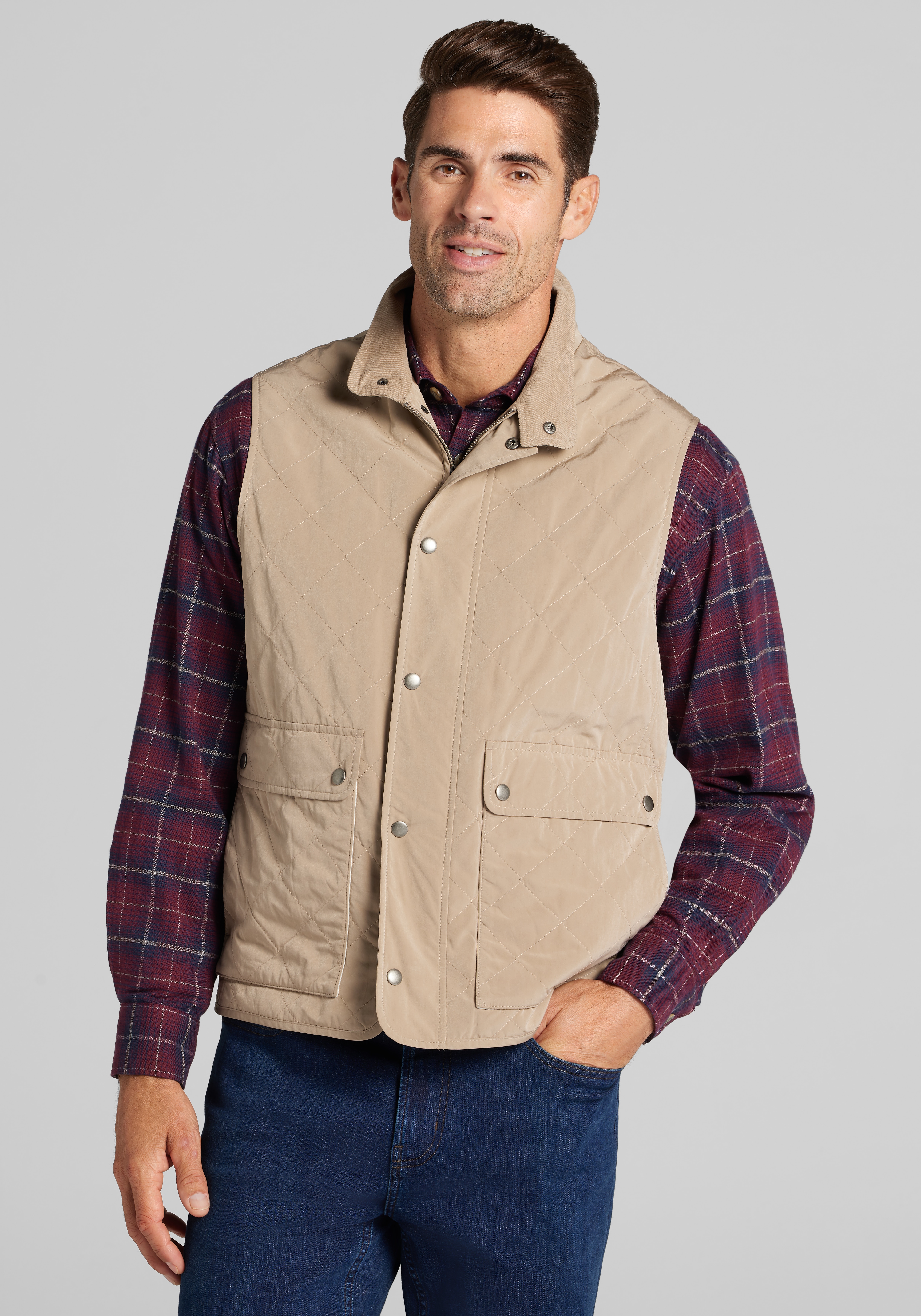 Men's New!, Jos. A. Bank Tailored Fit Quilted Snap Vest - Jos A Bank