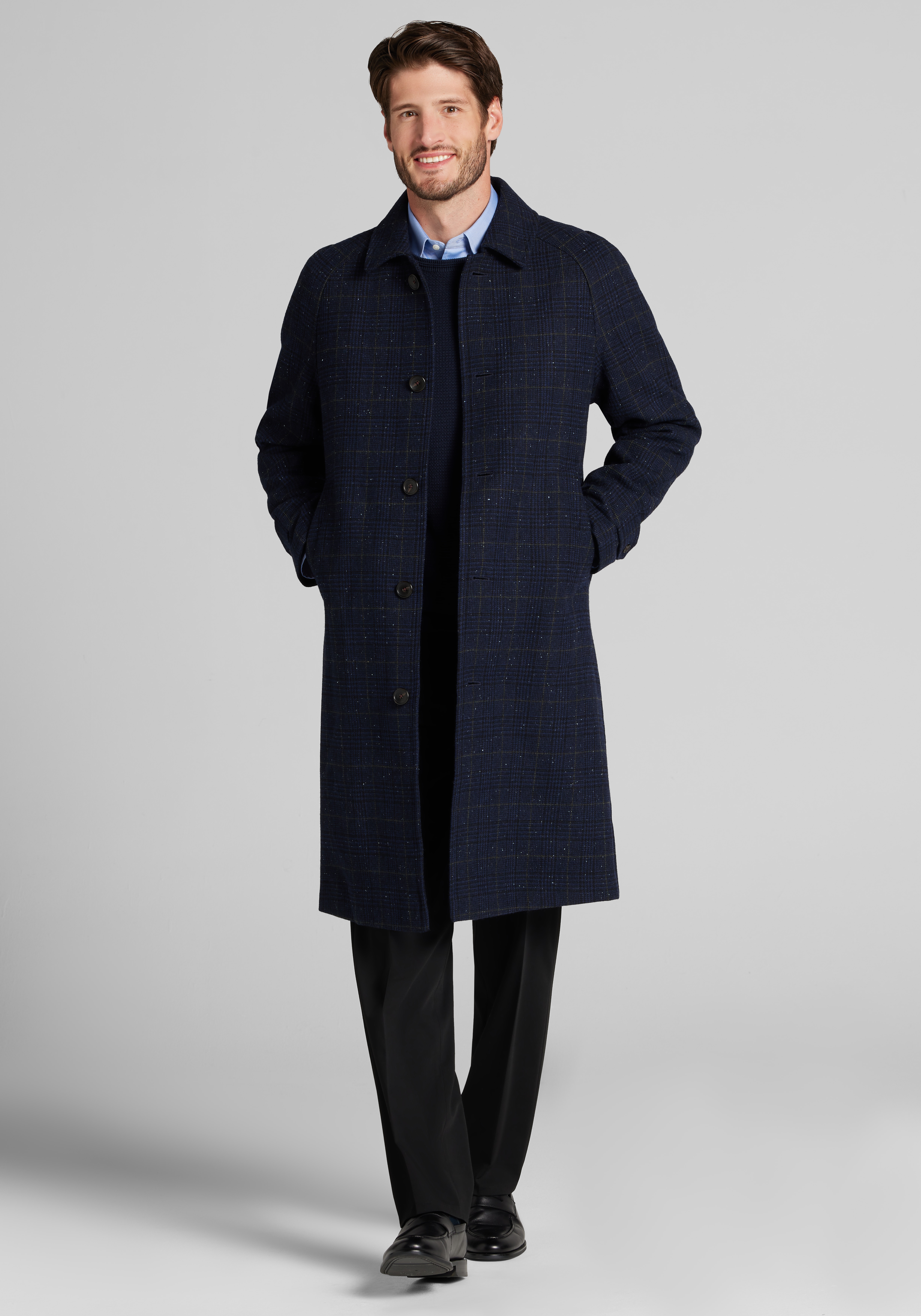 Jos. A. Bank Tailored Fit Raglan Sleeve Donegal Topcoat