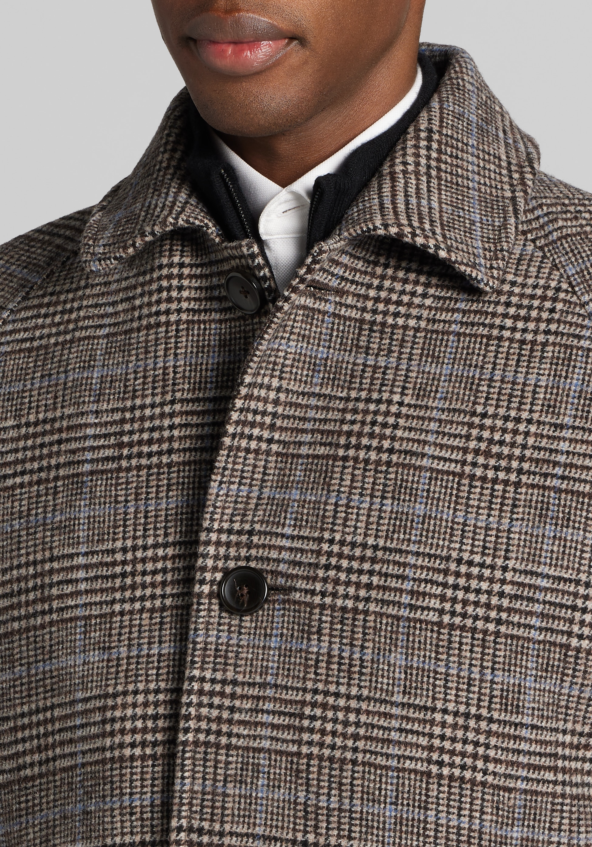 Jos. A. Bank Tailored Fit Raglan Sleeve Prince of Wales Topcoat