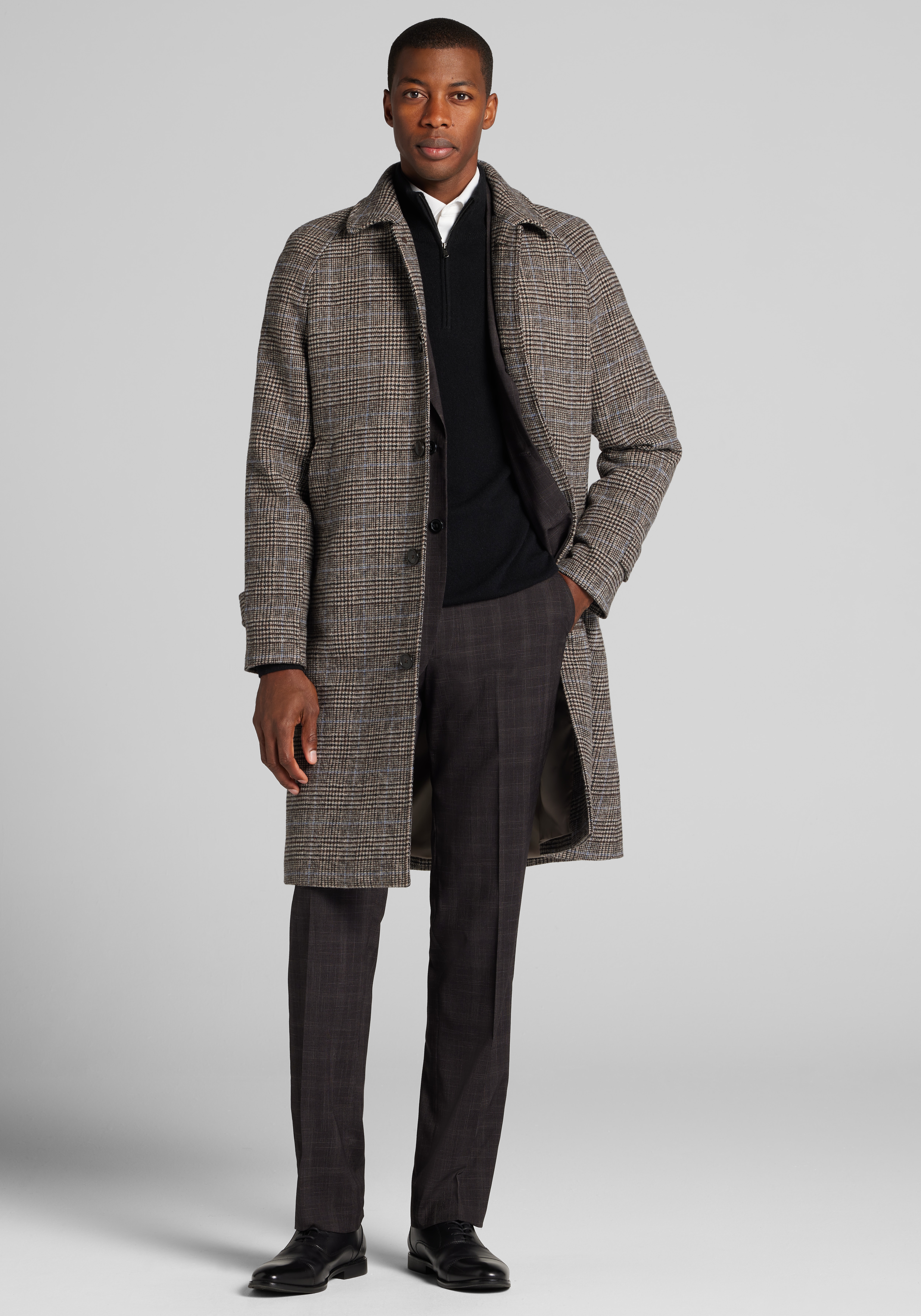 Jos. A. Bank Tailored Fit Raglan Sleeve Prince of Wales Topcoat