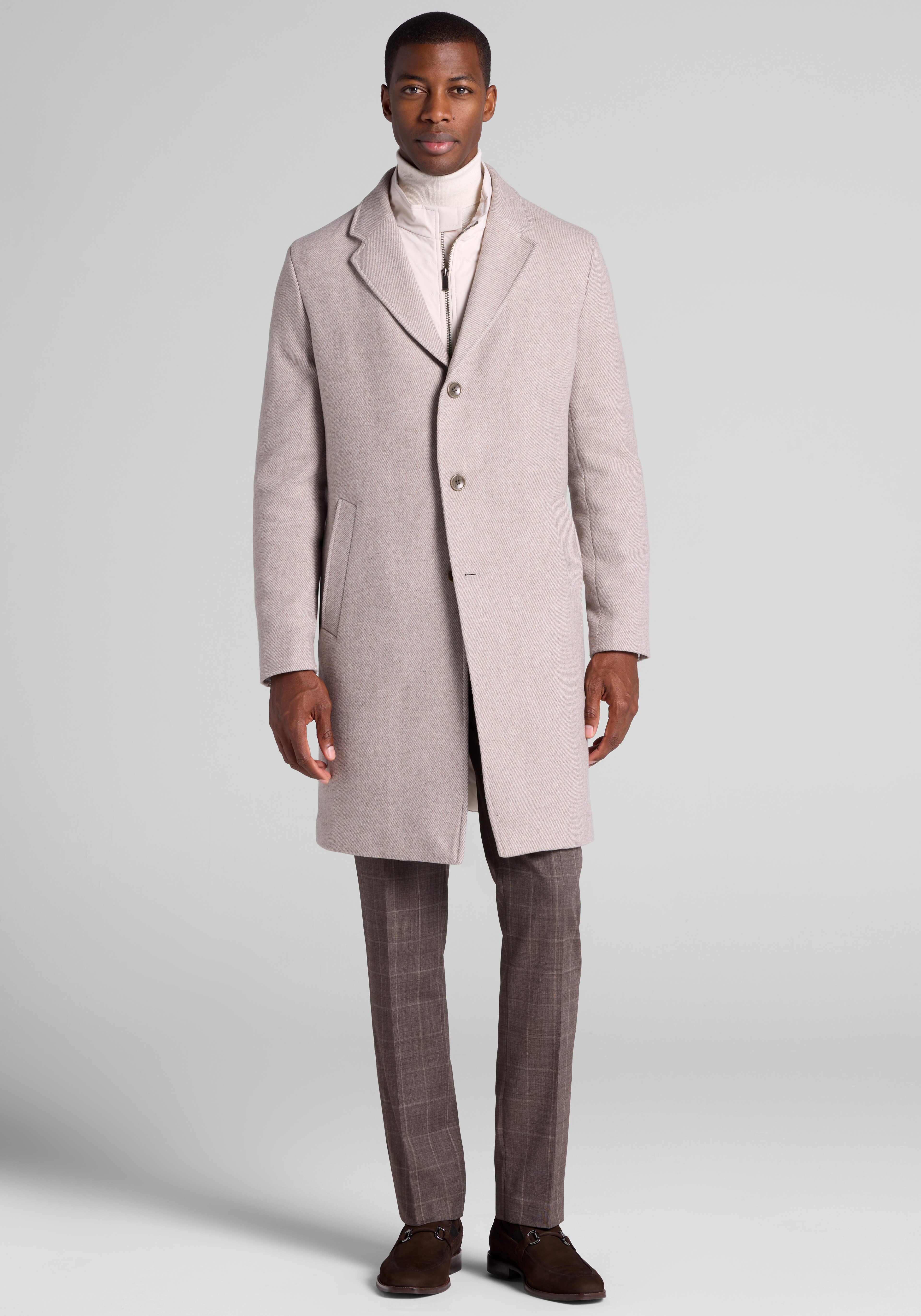 Jos. A. Bank Tailored Fit Twill Topcoat with Bib