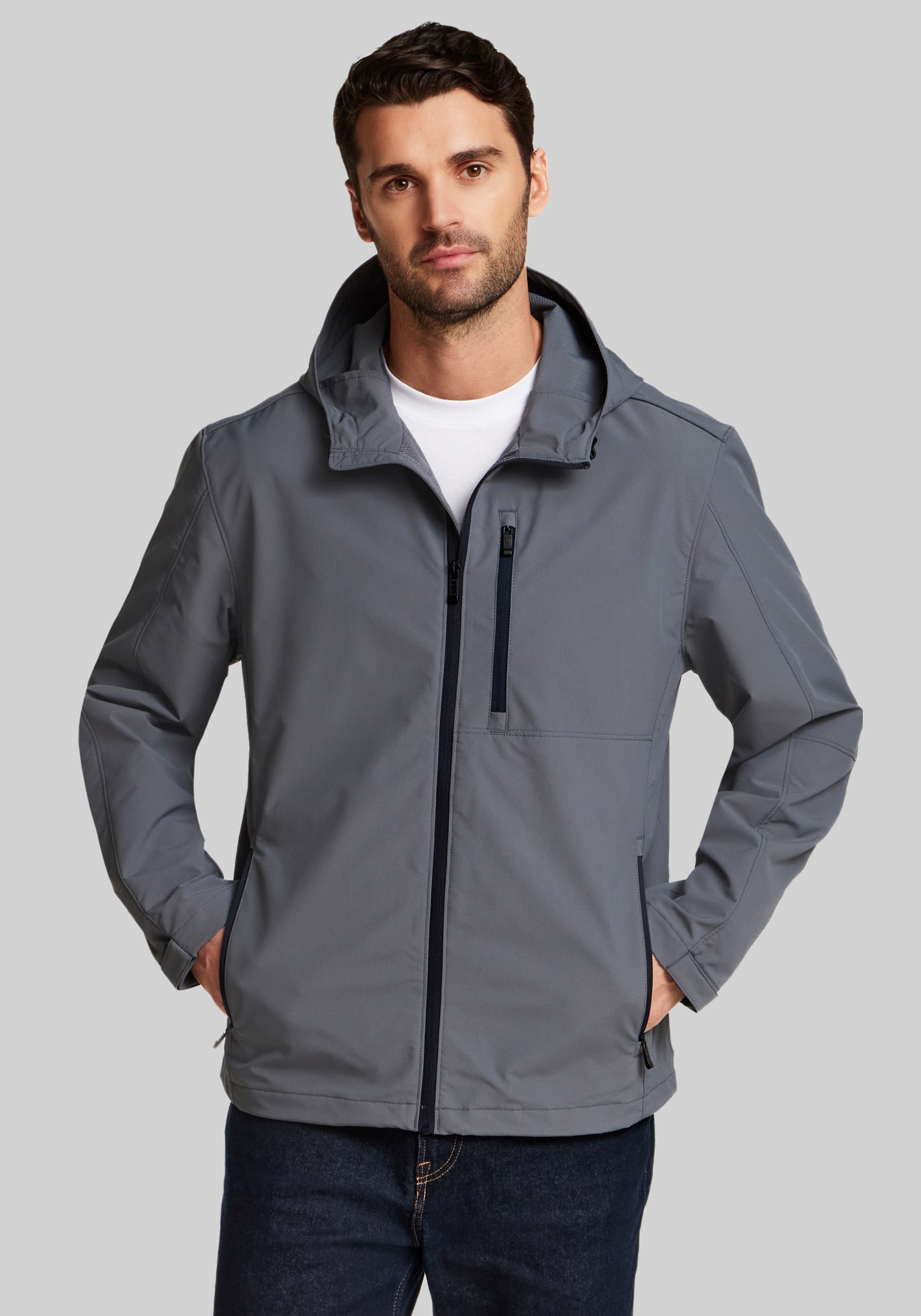 Men's Special Categories, Weatherproof Tailored Fit Honey Lux Hooded Rain Jacket - Jos A Bank