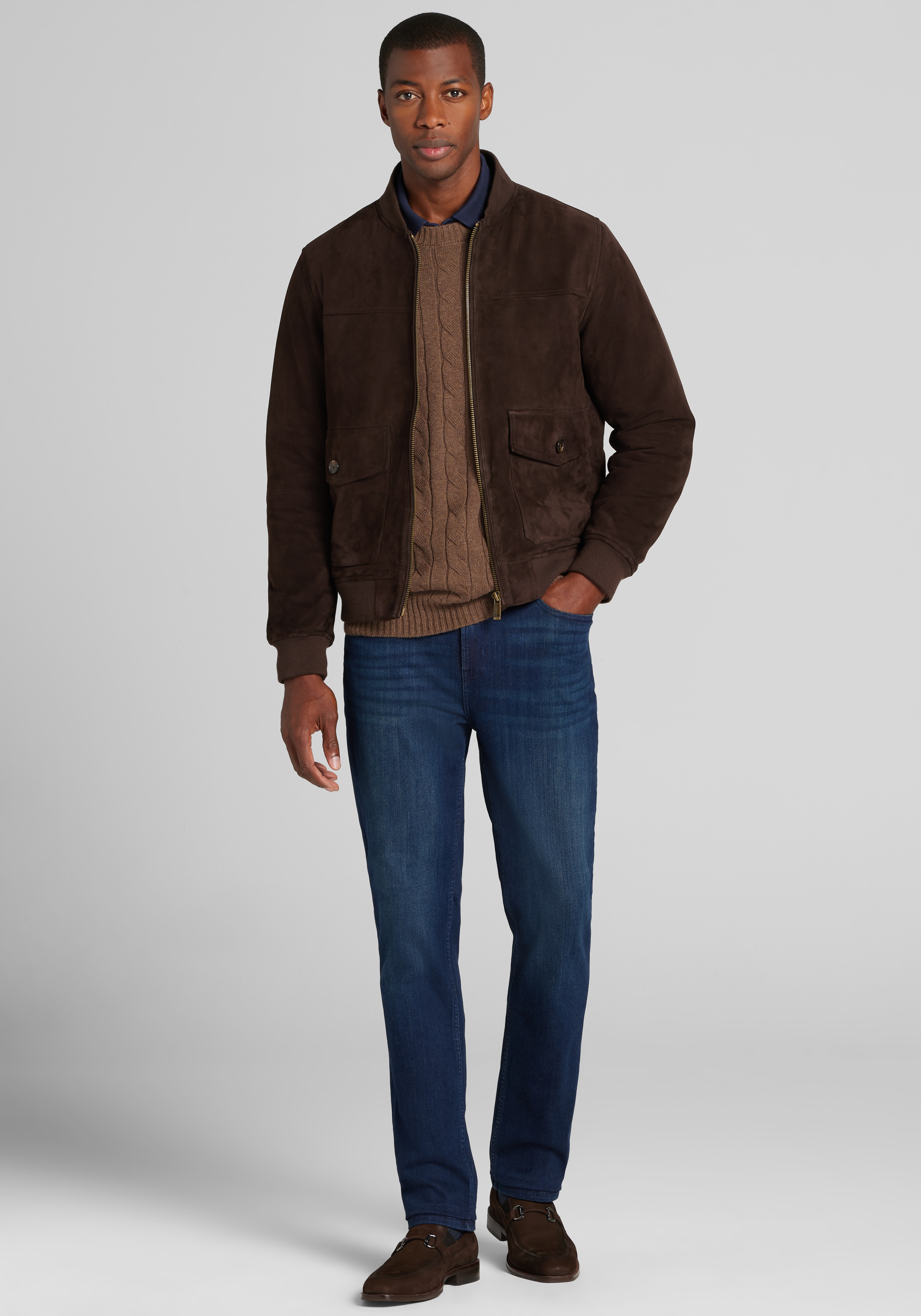 Reserve Collection Tailored Fit Leather Bomber Jacket