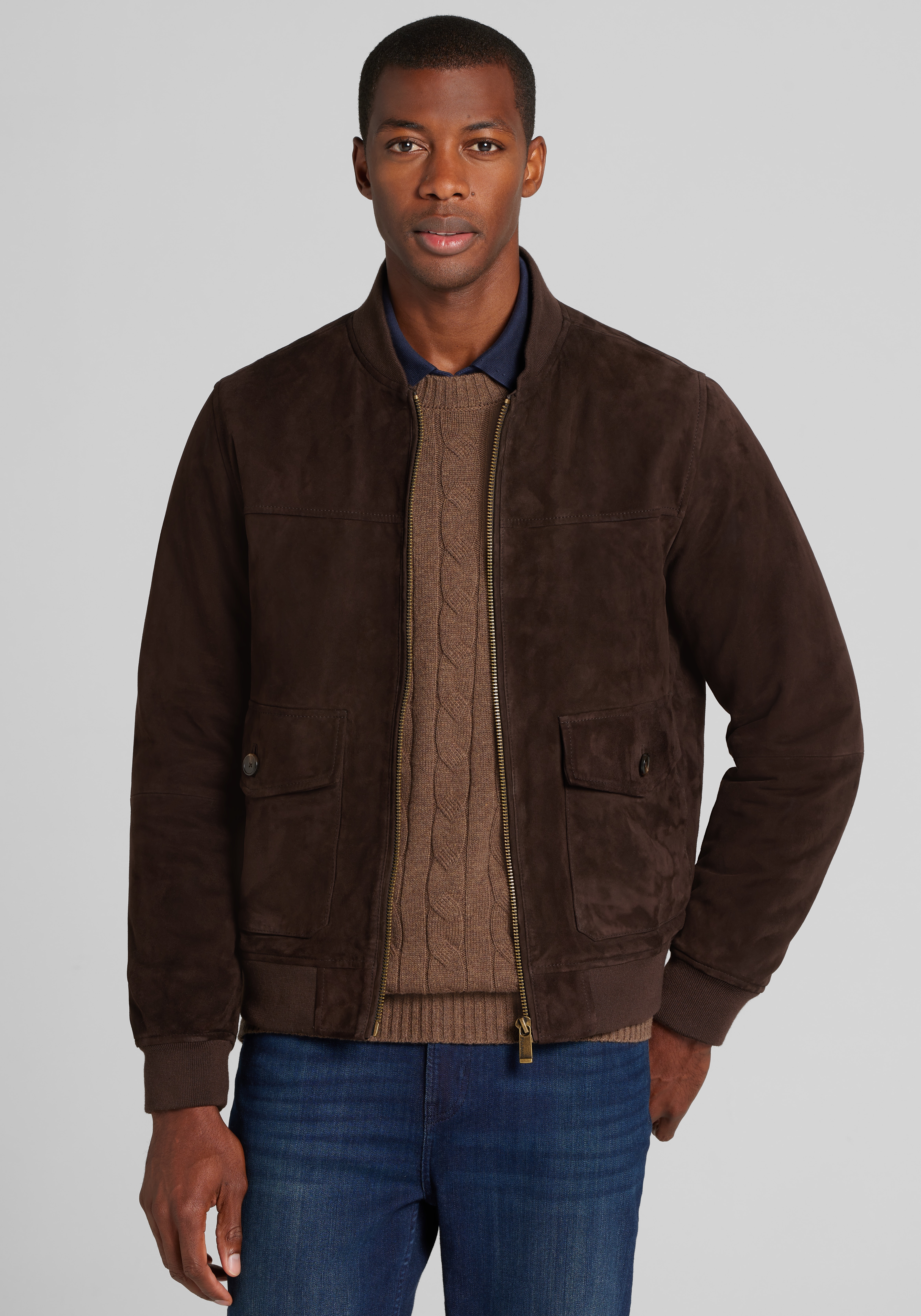 Men's Outerwear, Reserve Collection Tailored Fit Leather Bomber Jacket - Jos A Bank