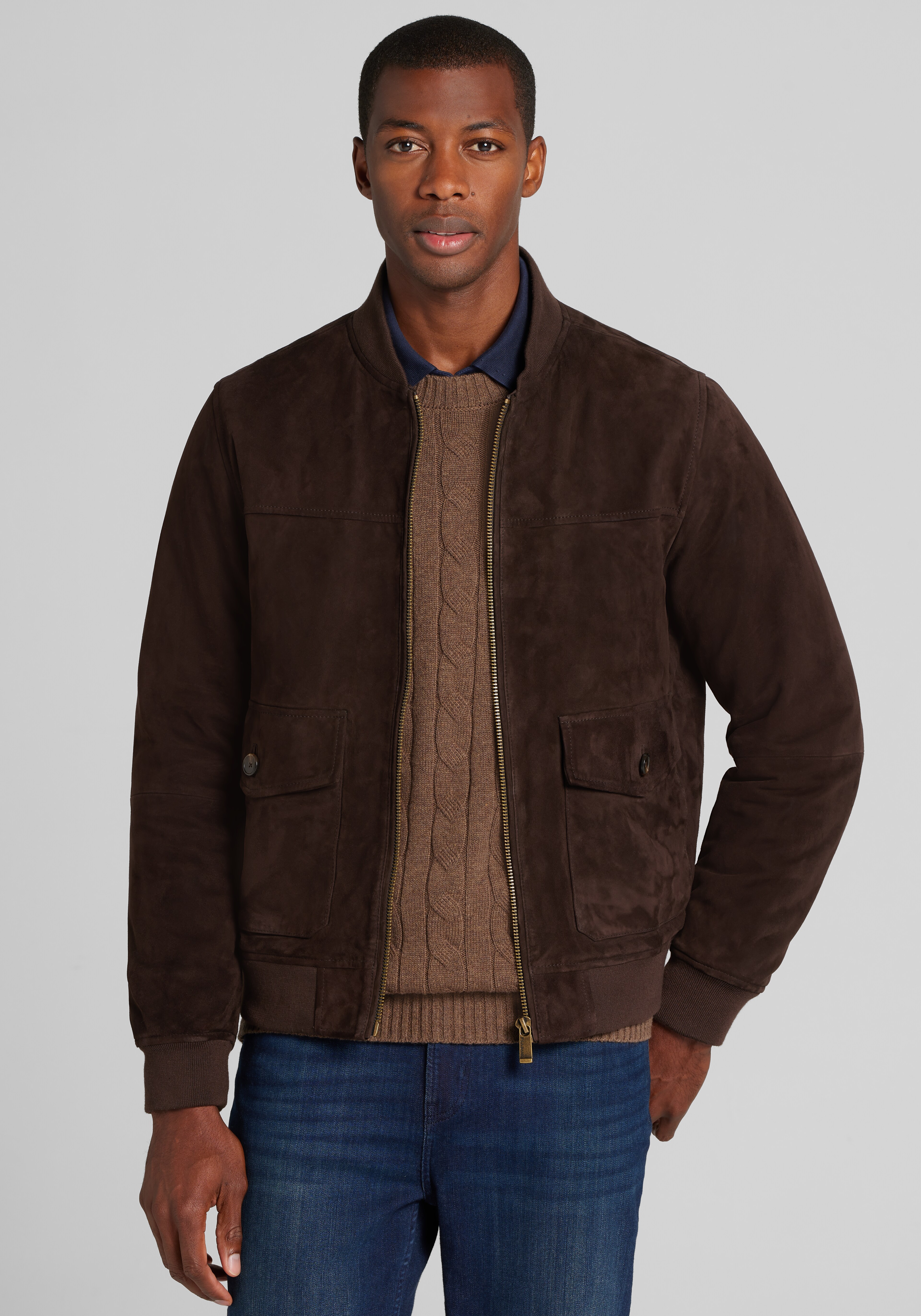 Reserve Collection Tailored Fit Leather Bomber Jacket