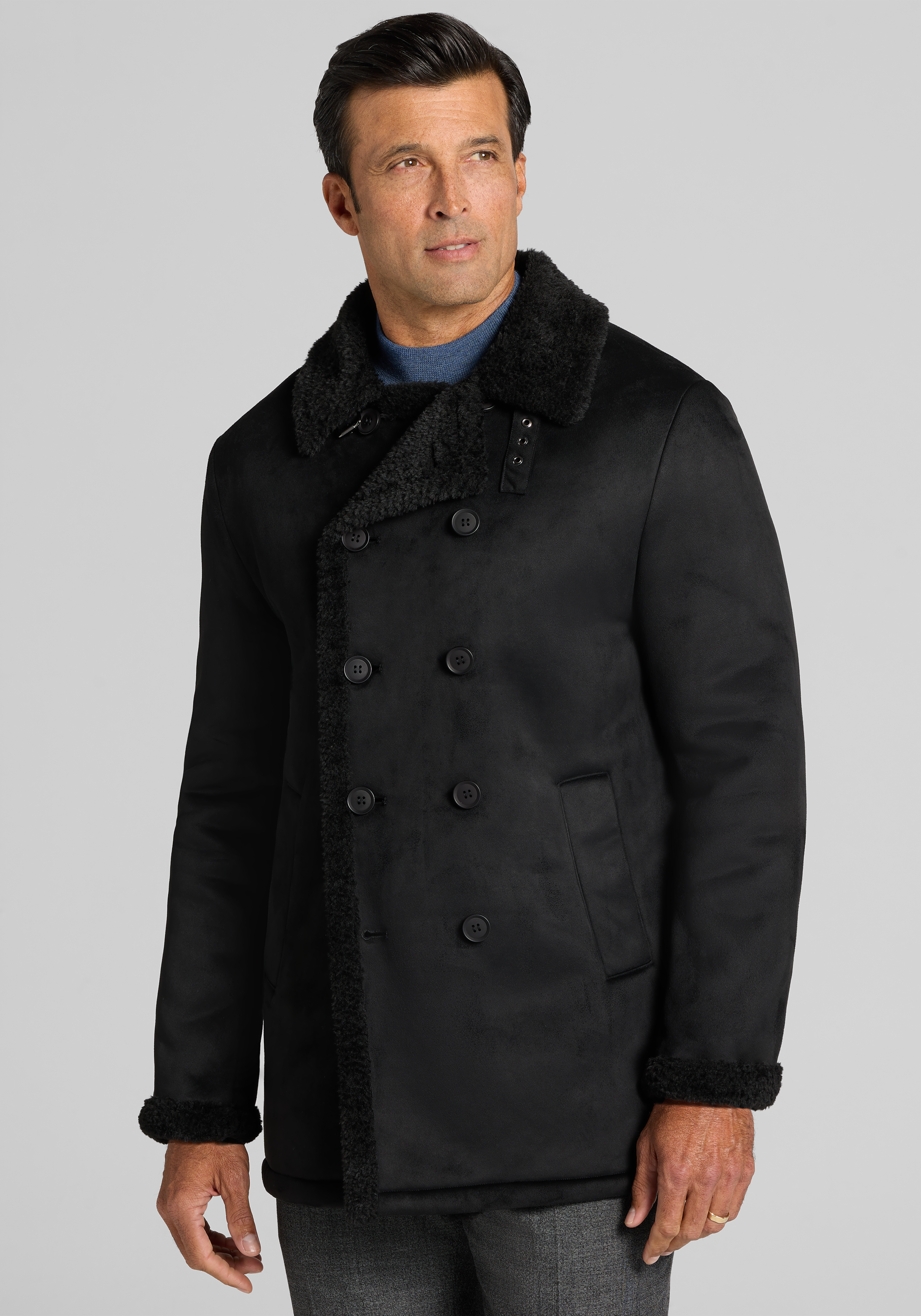 Jos. A. Bank Tailored Fit Faux Shearling Peacoat