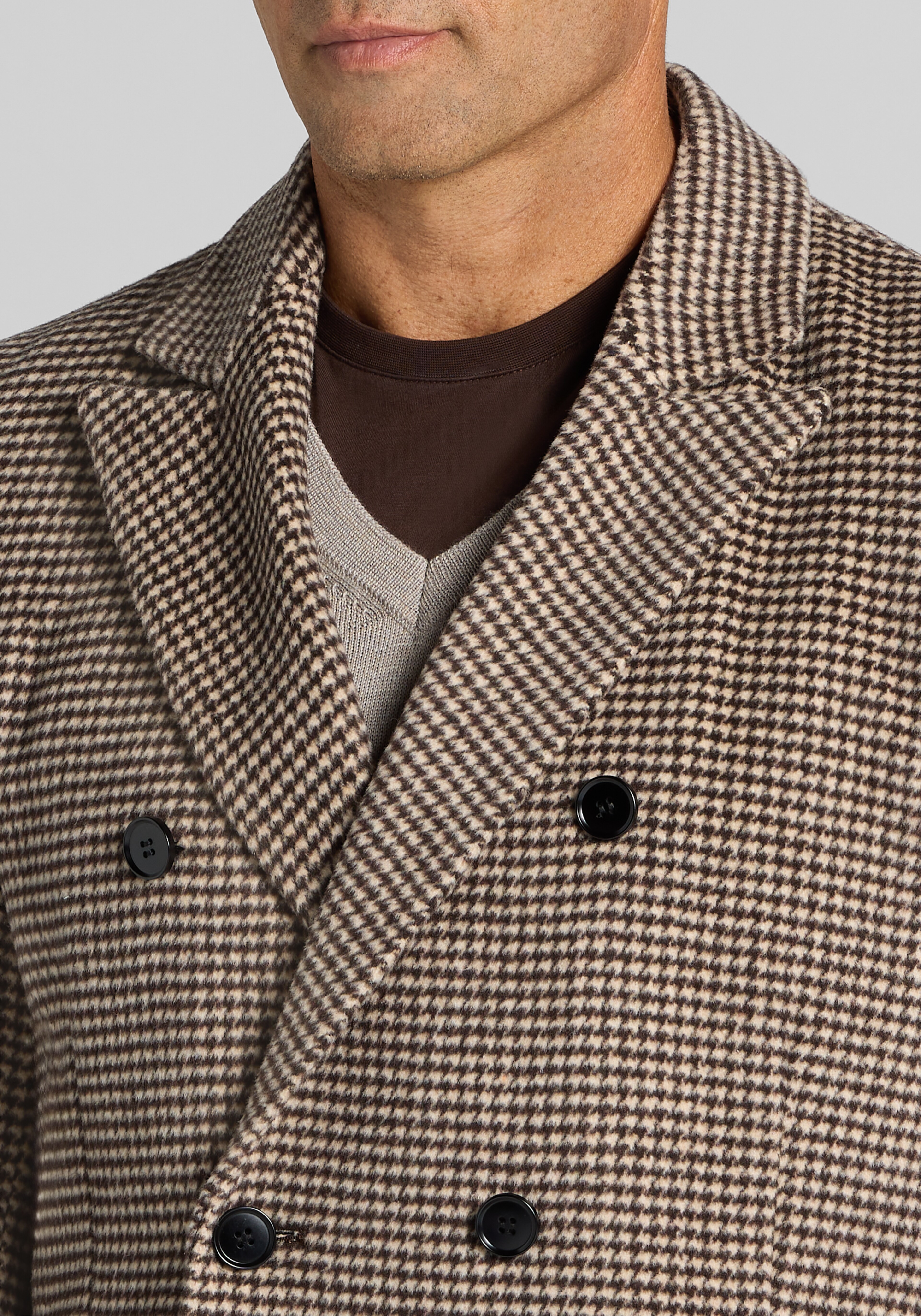 Jos. A. Bank Wool Blend Double-Breasted Houndstooth Topcoat