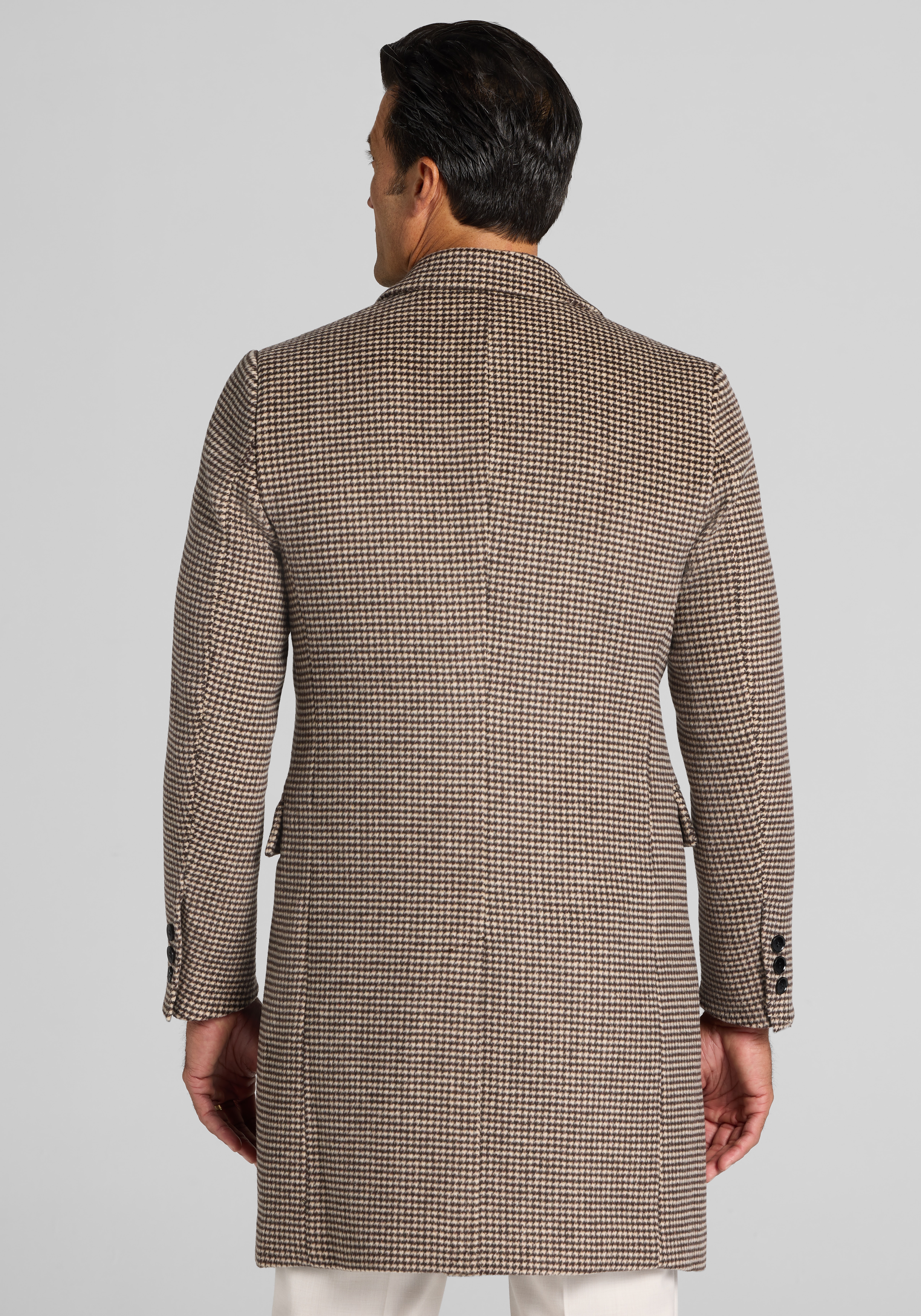 Jos. A. Bank Wool Blend Double-Breasted Houndstooth Topcoat
