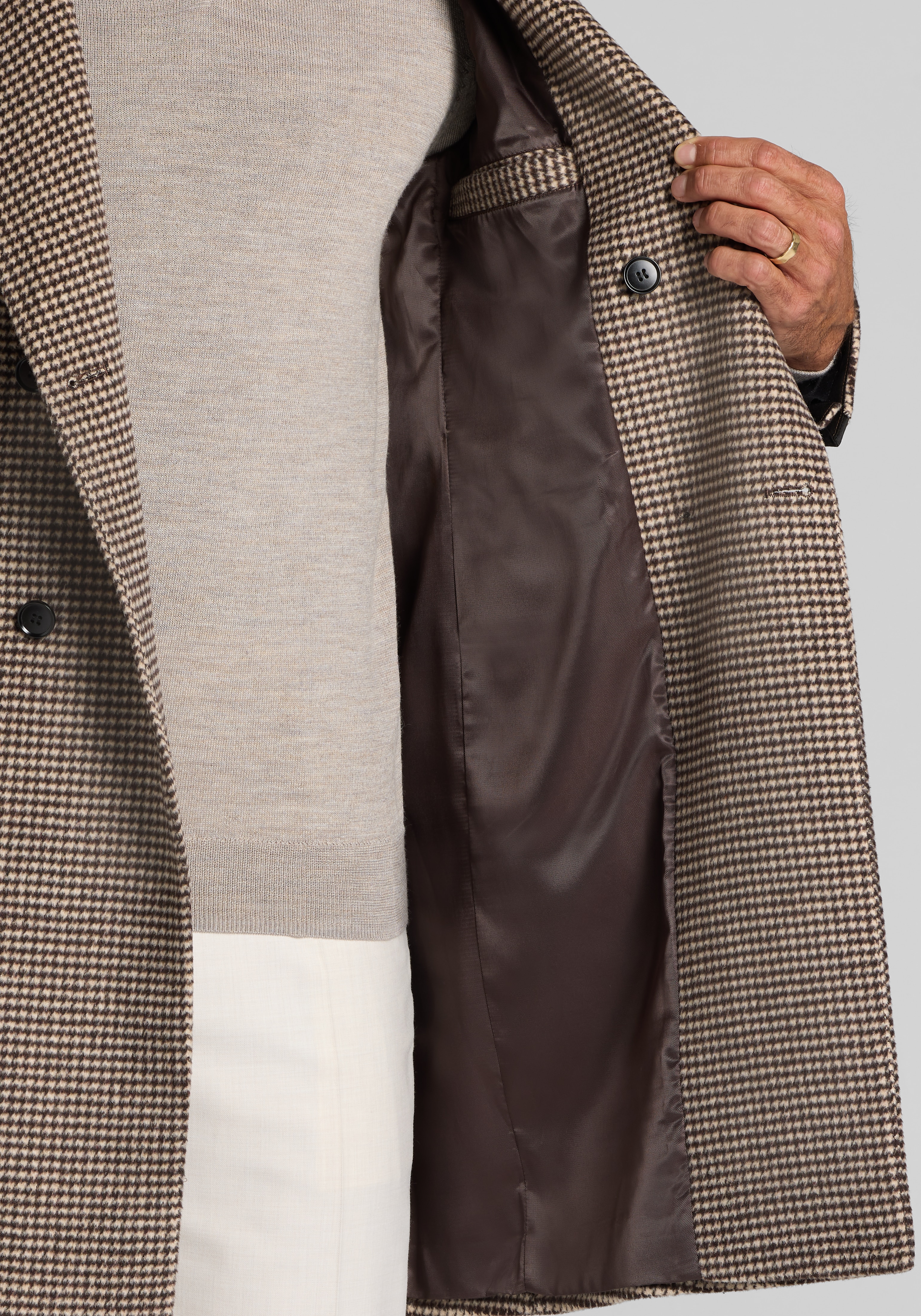Jos. A. Bank Wool Blend Double-Breasted Houndstooth Topcoat