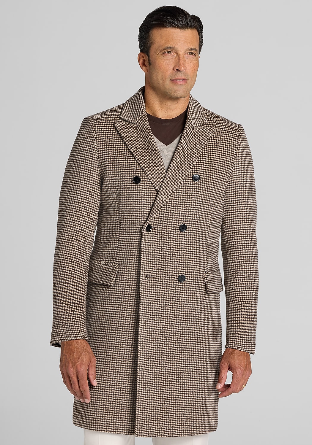 Jos. A. Bank Wool Blend Double-Breasted Houndstooth Topcoat