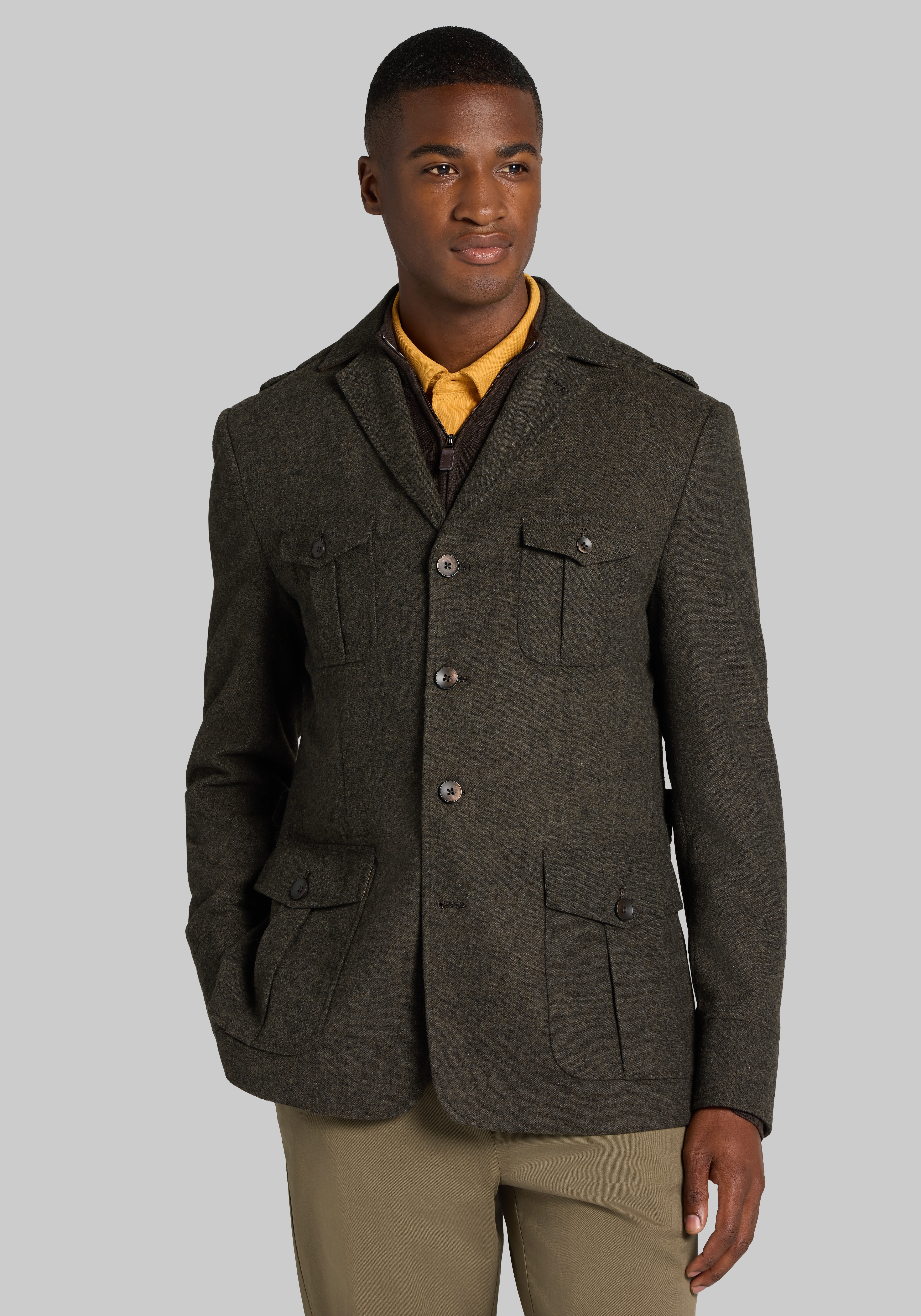 Men's Special Categories, Paisley & Gray Slim Fit Tweed Utility Jacket Blazer - Jos A Bank