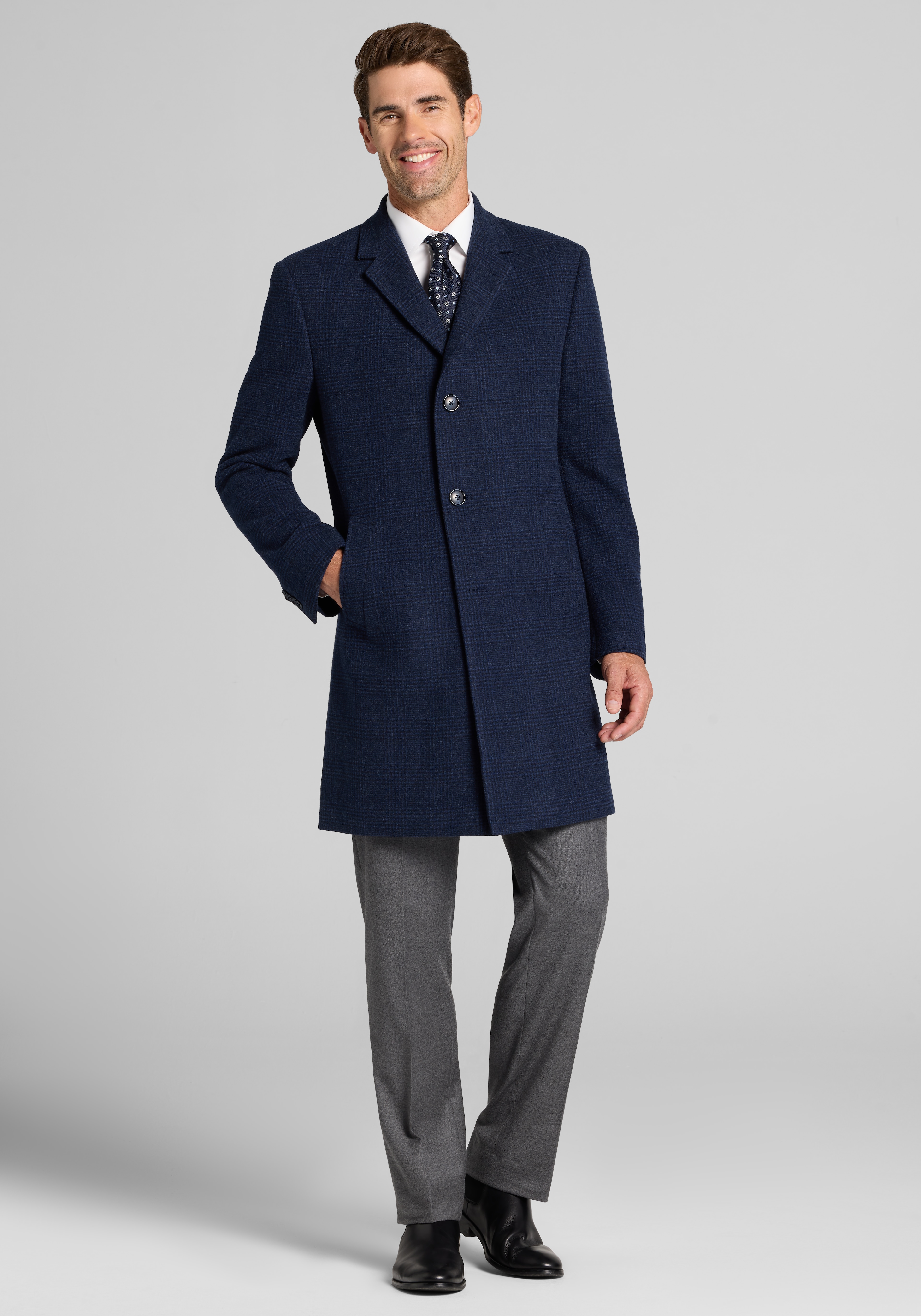 Traditional Fit Plaid Topcoat