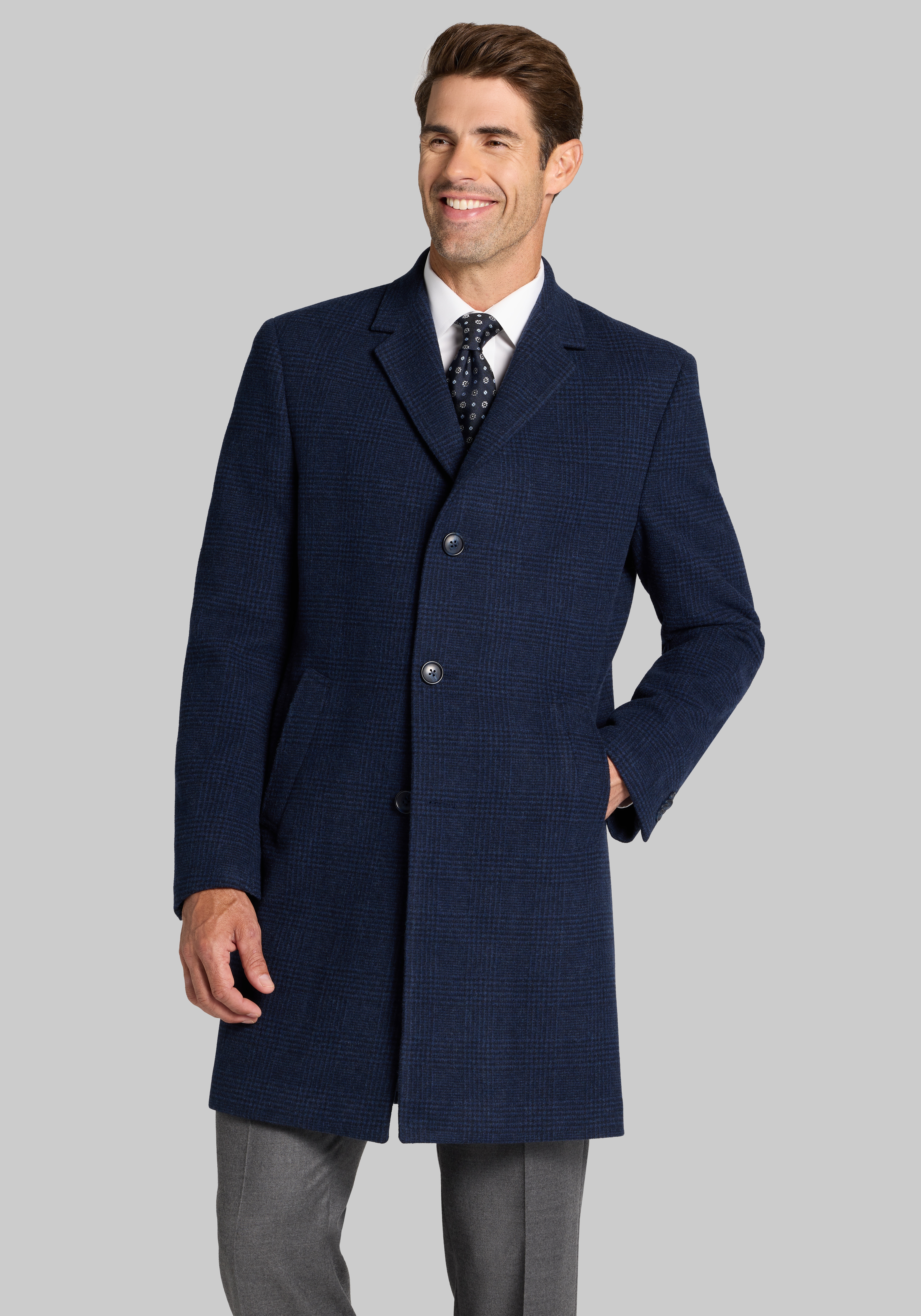 Men's Sale & Clearance, Traditional Fit Plaid Topcoat - Jos A Bank