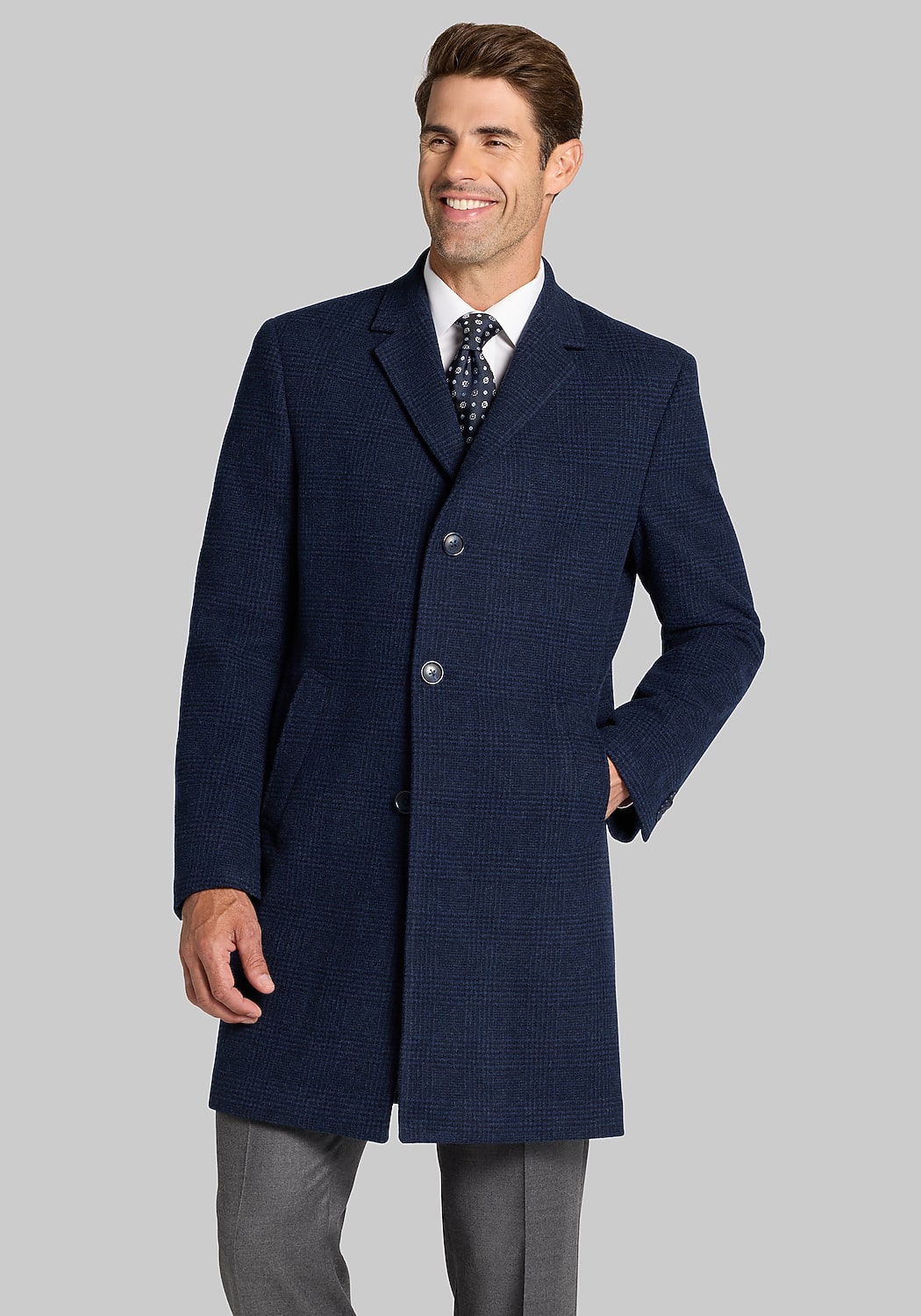 Traditional Fit Plaid Topcoat - Big & Tall