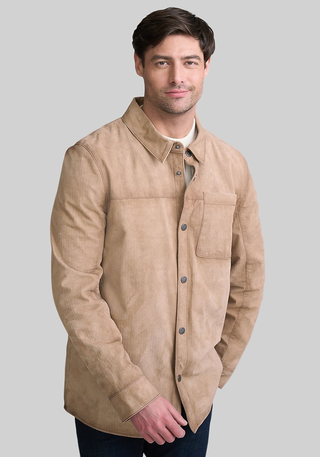 Mauritius Traditional Fit Corduroy Leather Shirt Jacket