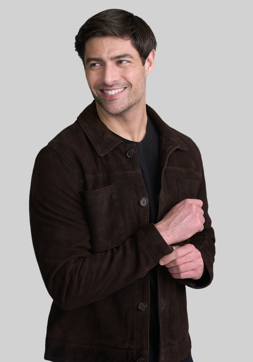 Men's Outerwear, Mauritius Traditional Fit Lightweight Suede Shacket - Jos A Bank