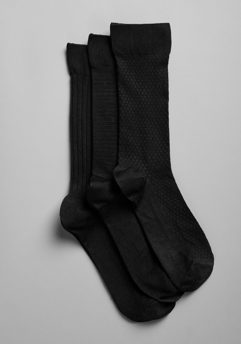JoS. A. Bank Men's Tonal Patterned Dress Socks, 3-Pack, Black, Mid Calf