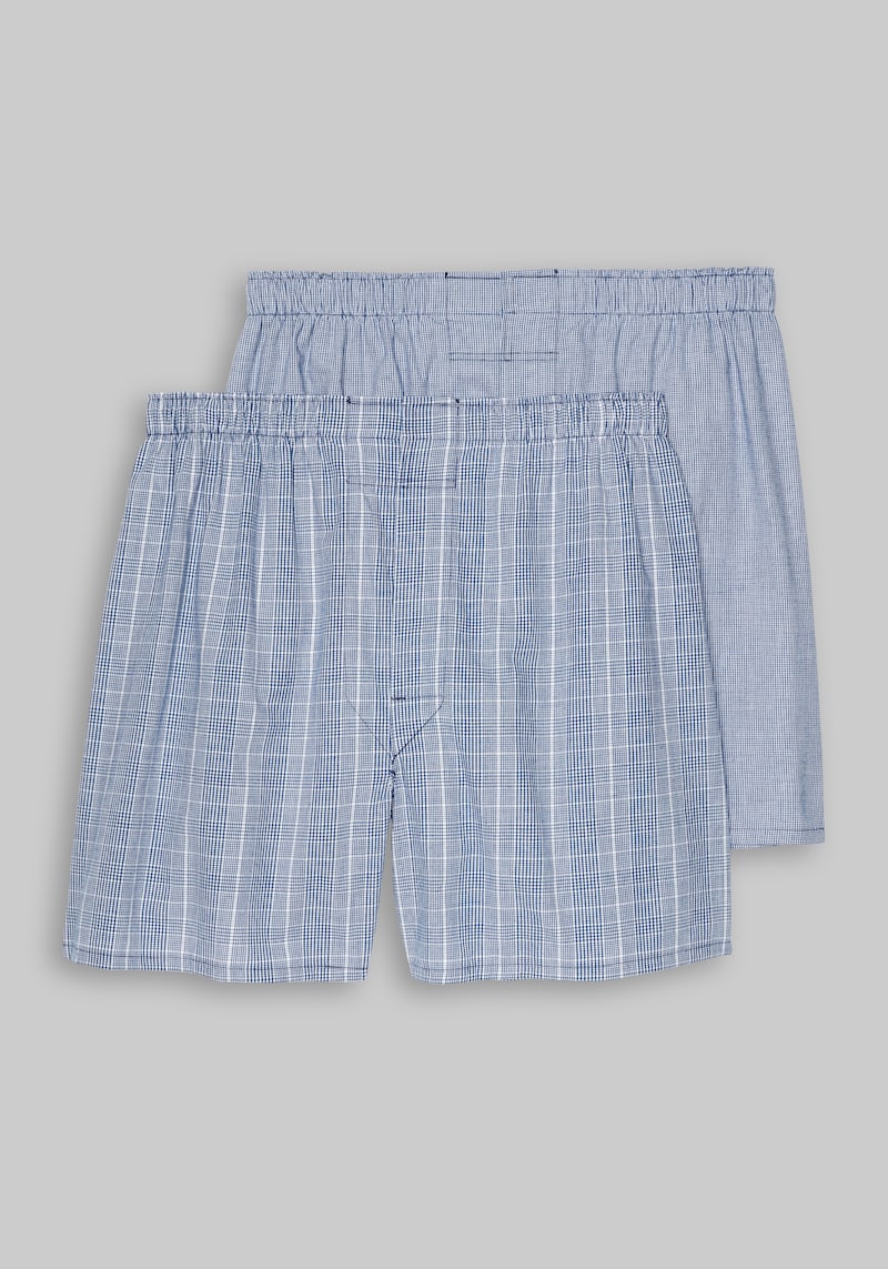 JoS. A. Bank Men's Plaid Woven Boxers, 2-Pack, Blue, Small