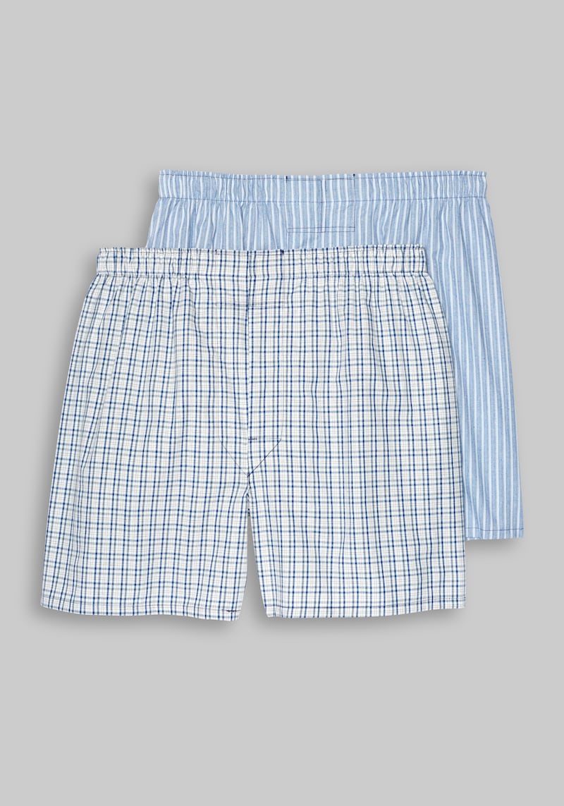 JoS. A. Bank Big & Tall Men's Plaid & Stripe Woven Boxers, 2- Pack , Blue, XX Large