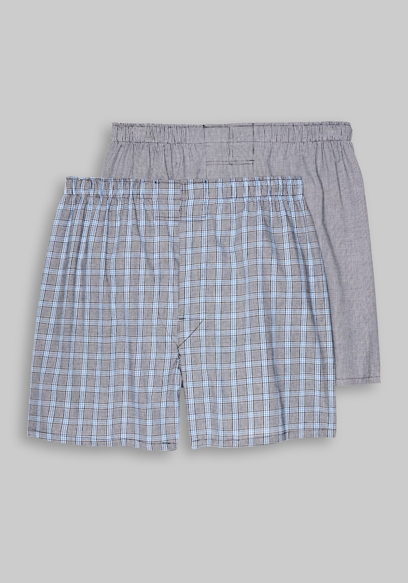 JoS. A. Bank Men's Plaid Woven Boxers, 2-Pack, Black, Small