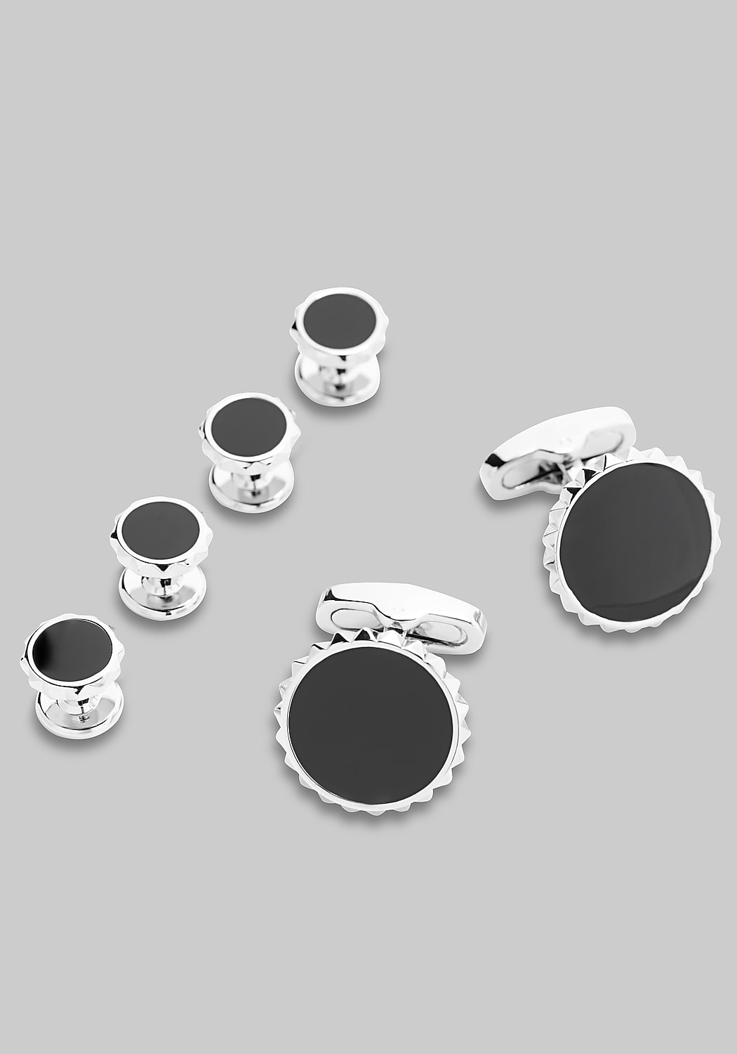 Jos. A. Bank Round Black Enamel Cufflink & Stud Set