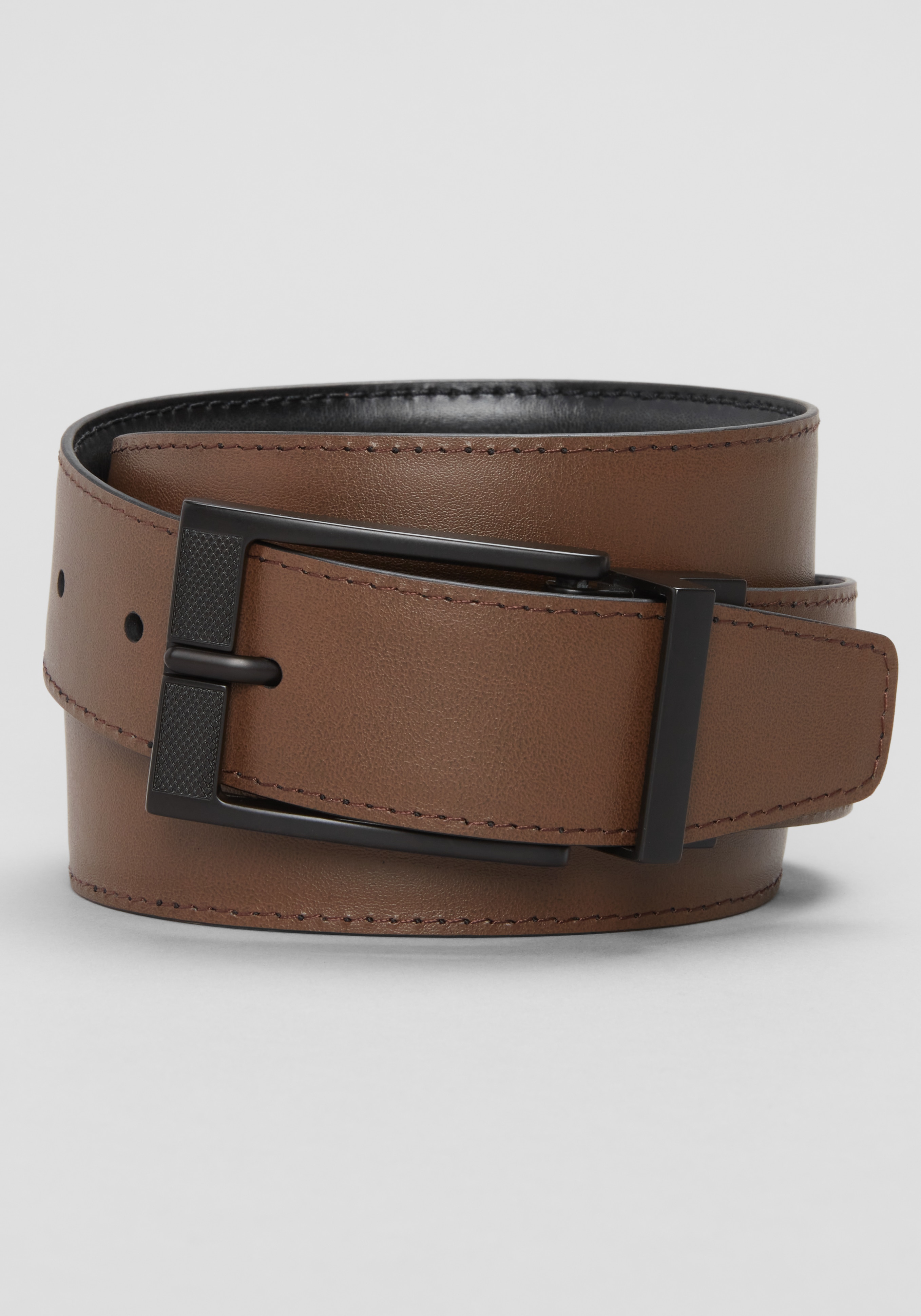 Joseph A. Bank Stitched Feather Edge Two-Tone Reversible Leather Belt