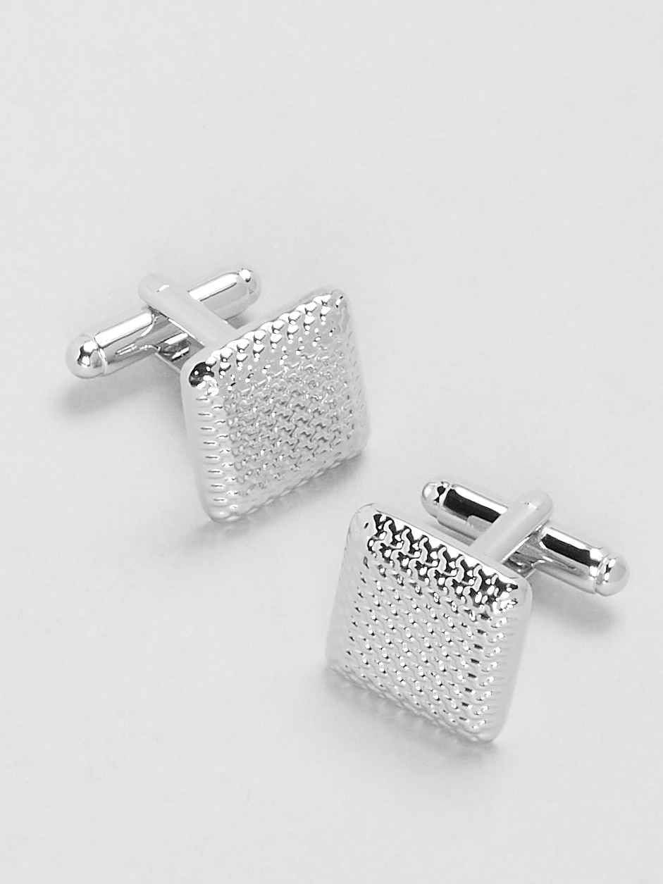 Men's New!, Jos. A. Bank Silver Plated Tweed Texture Square Cufflinks - Jos A Bank